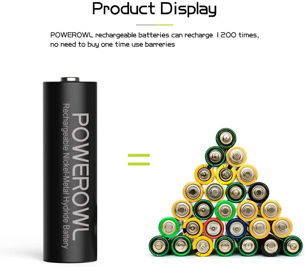 POWEROWL Rechargeable Batteries AA with 8 Bay Battery Charger, USB High-Speed Charging, Independent Slot, for AA AAA Ni-Mh Ni-Cd Rechargeable Batteries image number 3