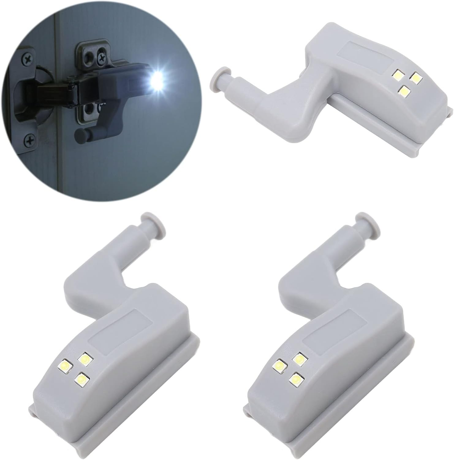 Hinge LED Light, Pack of 10 LED Hinge Lights ABS Cabinet Lights Cabinet Hinge Light with 3 LED Bulbs 12 V 23 a Battery Included for (White Light + Battery) image number 6