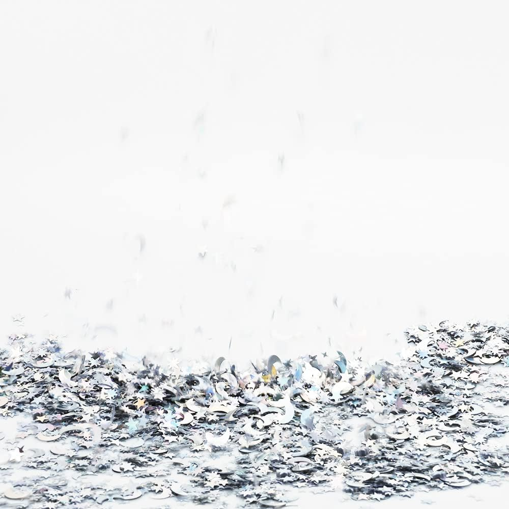 30G Star Confetti Silver Star and Moon Table Confetti, Metallic Glitter Foil Sprinkles Confetti, Sequins Star Moon Confetti for Birthday Wedding Party Halloween Christmas DIY Decoration - Silver image number 5