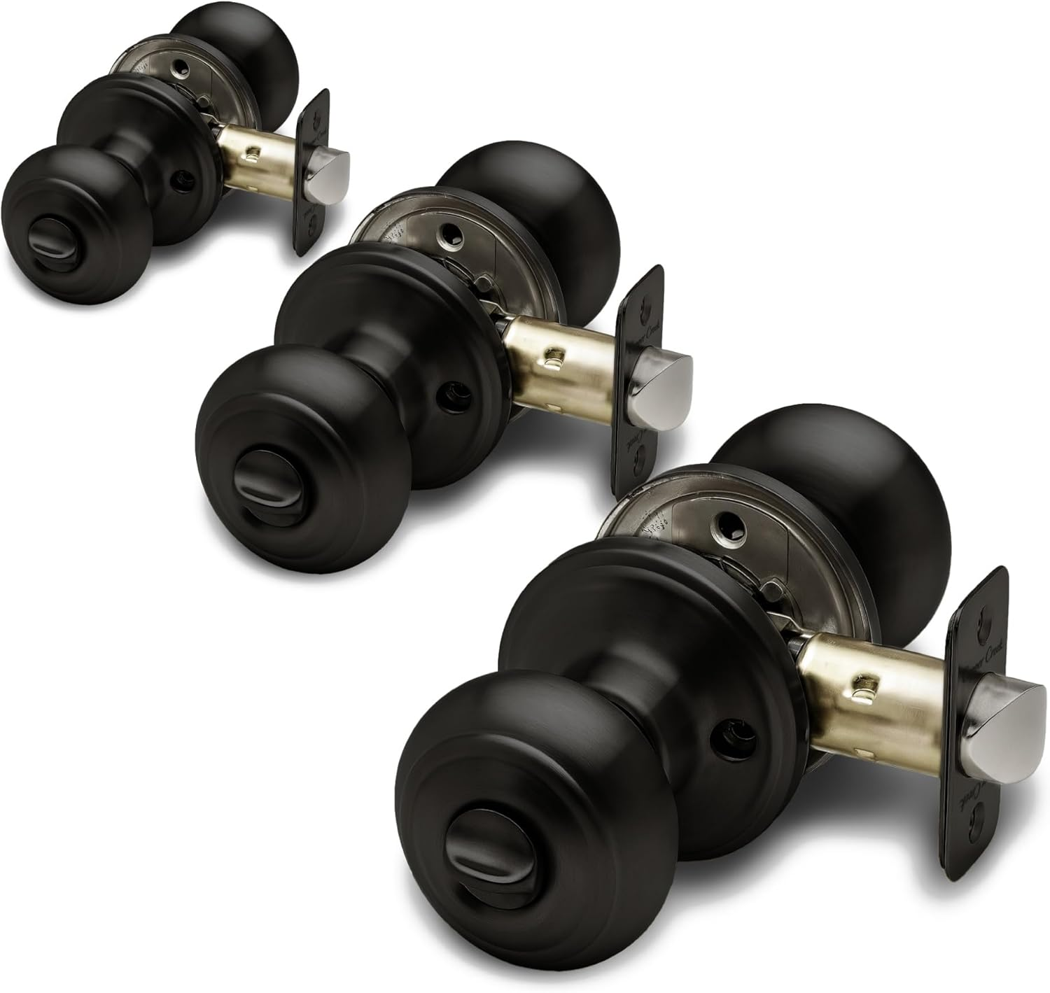 Copper Creek Matte Black Door Knobs - round Colonial Knob with Privacy Locking Function for Home Improvement, 2 Pack - Fits All Standard Doors - Locking Door Knob for Bedroom and Bathroom Use