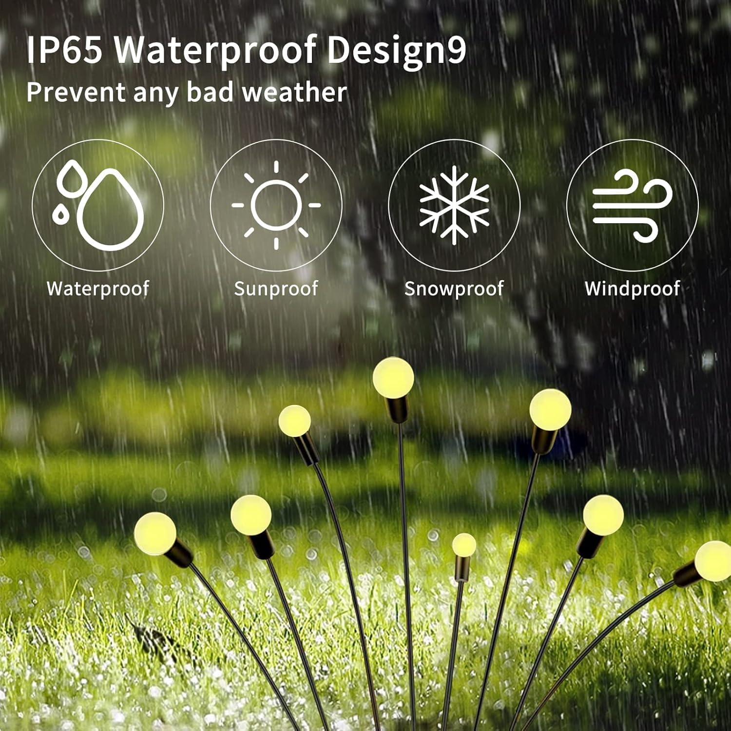 Solar Lights Outdoor Waterproof,4Pack Total 32 LED Solar Powered Garden Lights，Big Bulb Swaying Lights, 8 Lighting Modes Firefly Light for Patio Yard Decorative Yellow image number 2