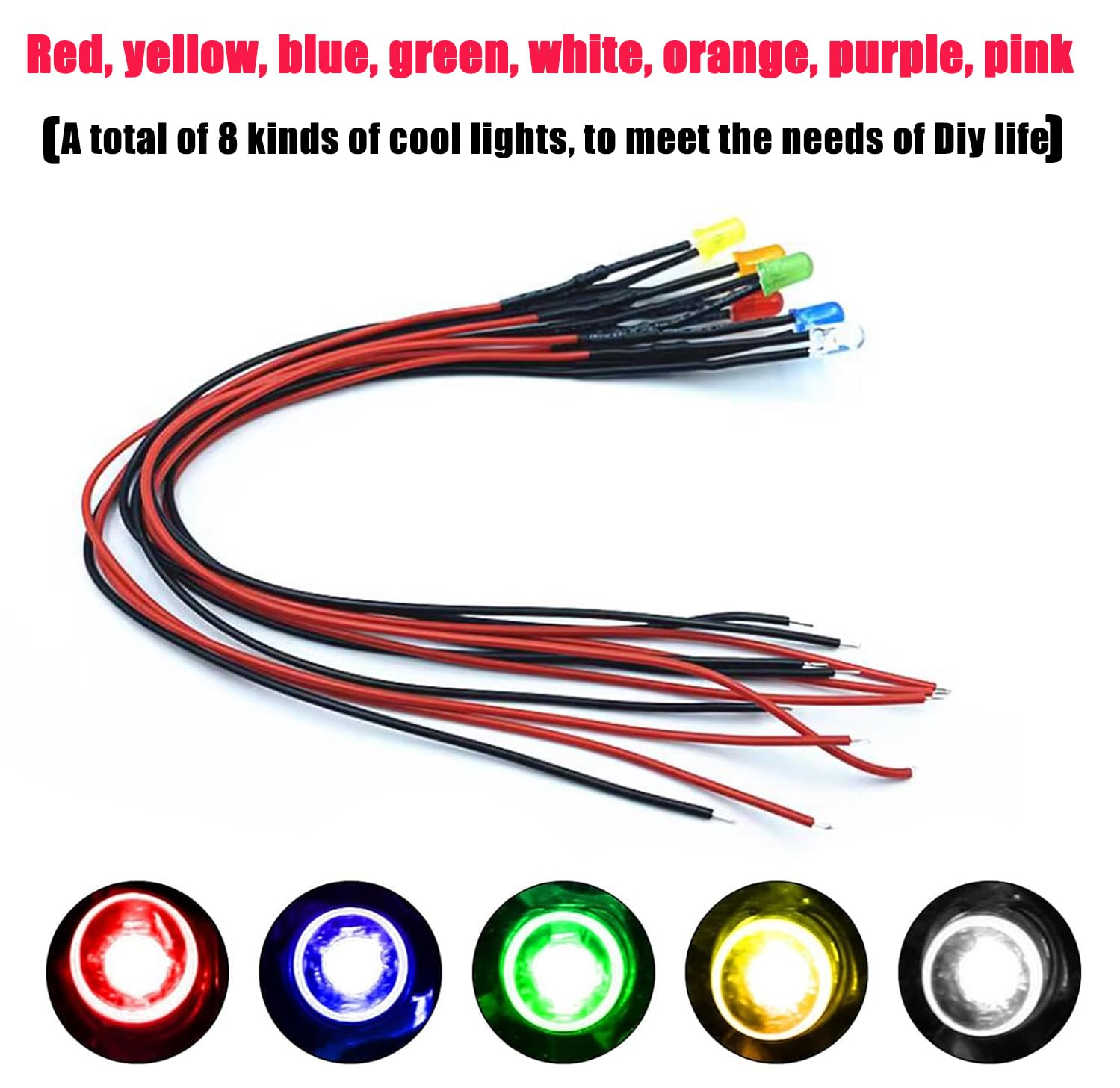 80Pcs 3MM 3Volt LED Lights Kit Emitting Diodes Pre Wired LED Lights Diodes 8 Colors with 80Pcs 3Mm Plastic Holders Panel Mount Black image number 3