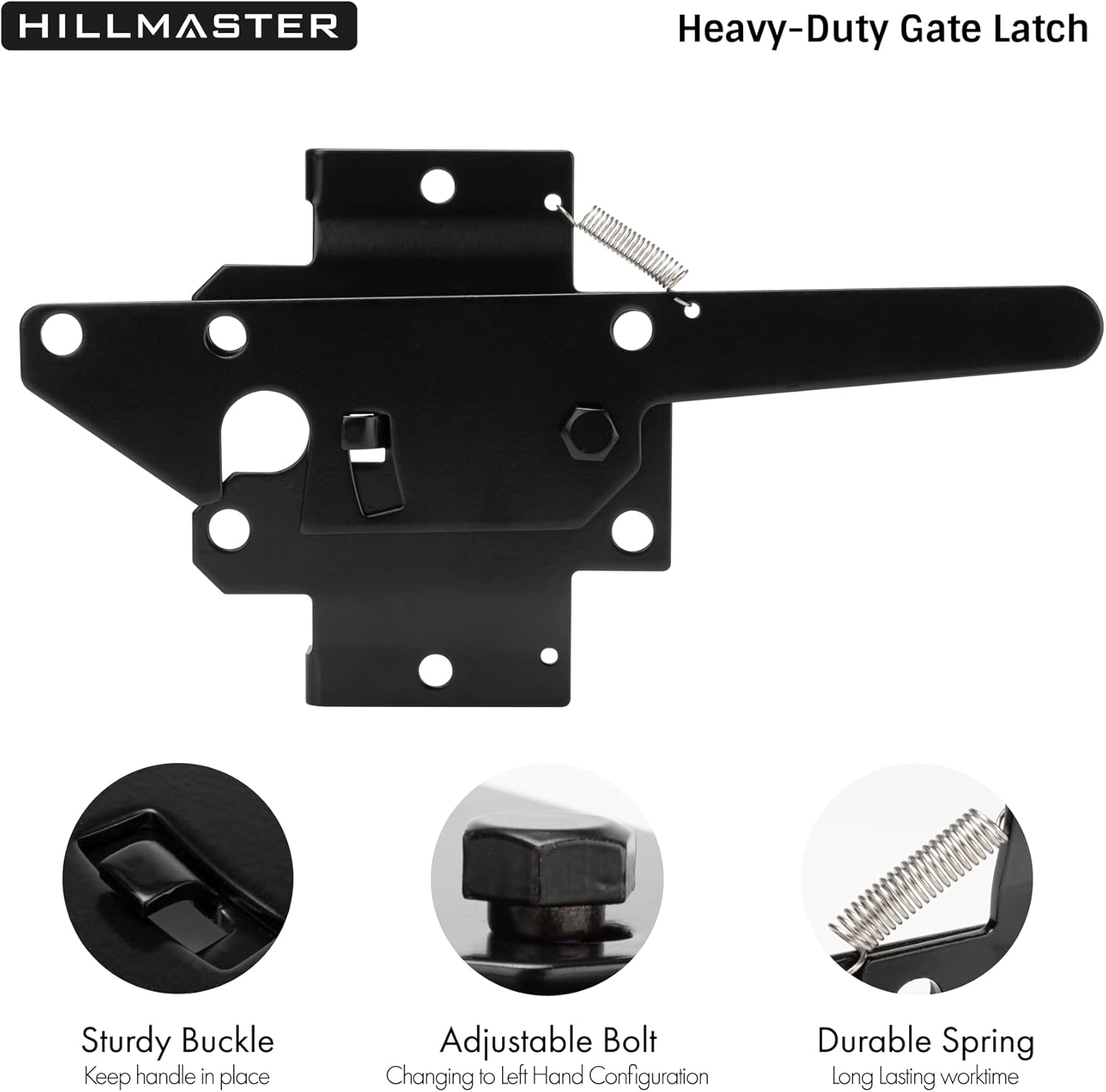 HILLMASTER Heavy Duty Self-Locking Gate Latch for Wooden Fence, Post Mount Automatic Gate Lock Gravity Door Latch Hardware for Secure Pool, Outdoor Garden, Metal Gates Vinyl Fences, Black Finish image number 3