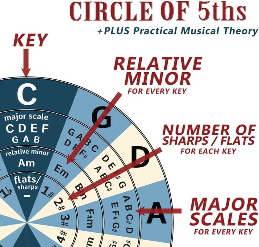 A New Song Music Laminated 4 String Bass Fretboard Notes Chart Nashville Number System & Circle of 5Ths Easy Instructional Poster for Beginner for Notebook 2024-8.5" X 11" image number 2