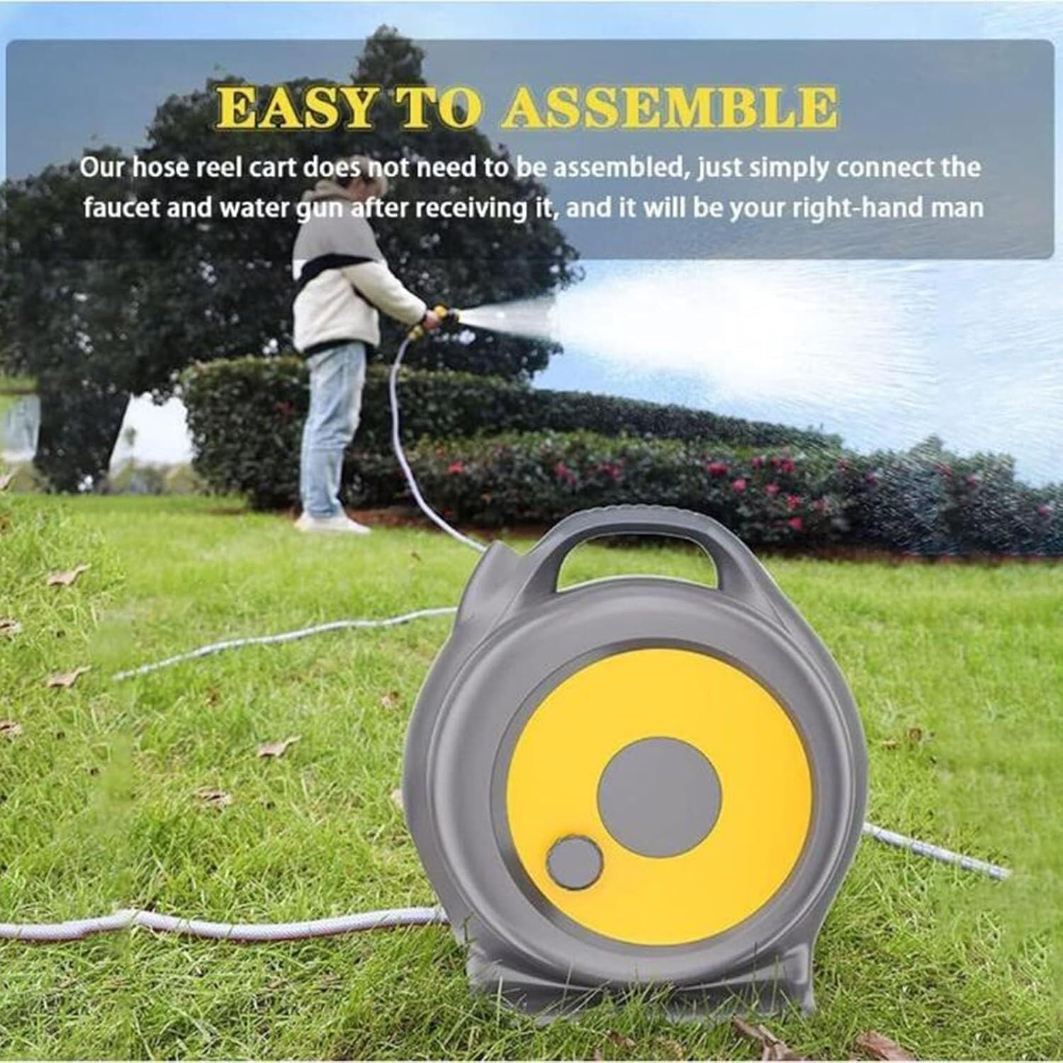 Retractable Garden Hose Reel, 22M Garden Pressure Washer Hoses Reel Cart with 10-Pattern Spray Nozzle, with Hose Guide, Multifunctional for Car Washing, Vegetable Watering Outdoor Cleaning (22M)