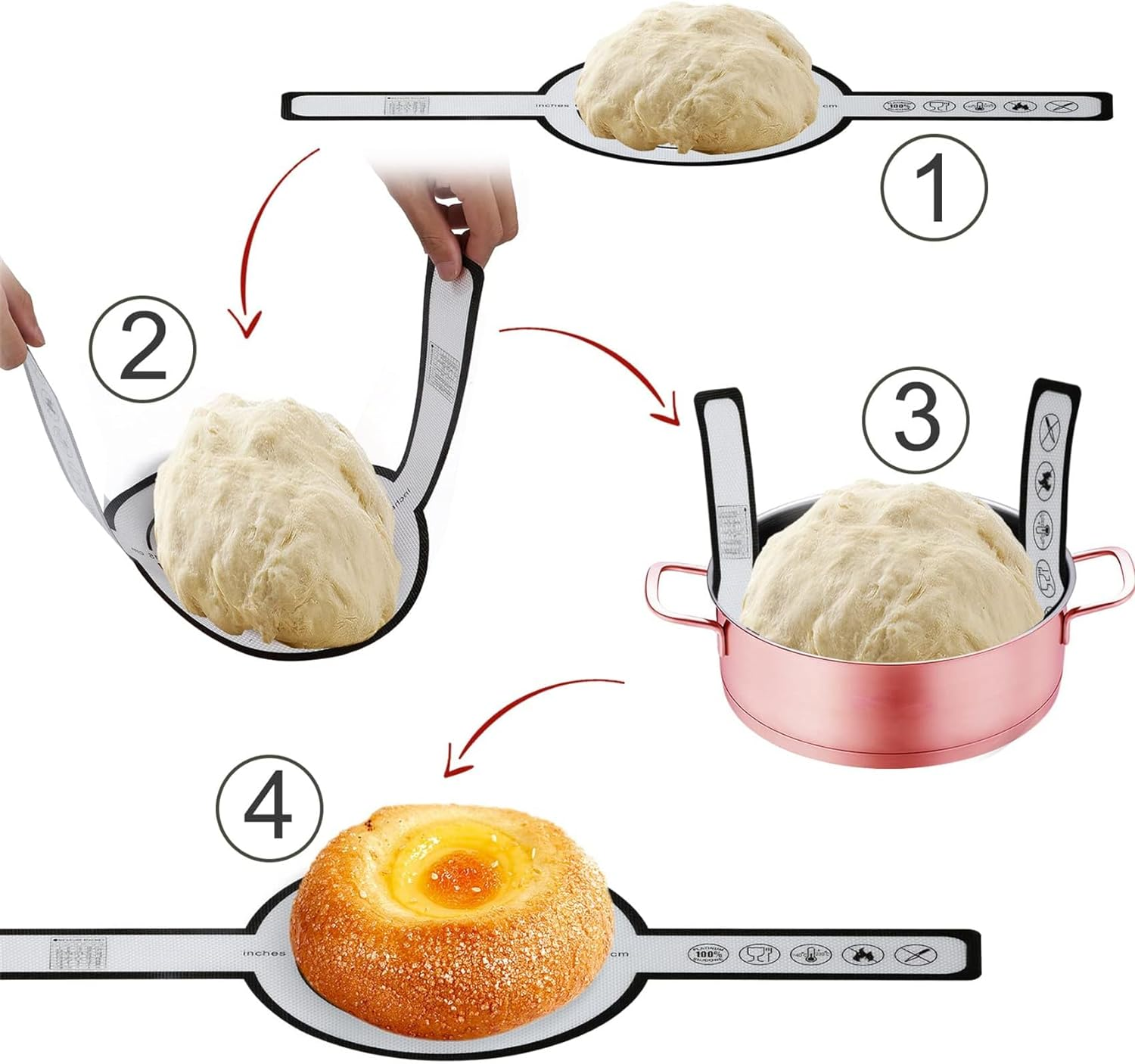 Silicone Bread Sling for Dutch Oven, 2 PCS Non-Stick & Easy Clean Reusable Silicone Bread Baking Mats with Long Handles, Easy to Transfer Sourdough Bread - Black  Red image number 6