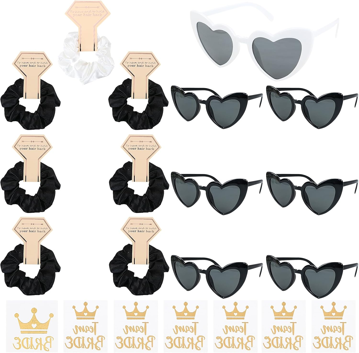 LACGO Pack of 21 Glasses Team Bride Hair Scrunchies Bridesmaids Gift Set 7Satin Scrunchies Hair Bobbles + 7 Sunglasses + Bride Team Bride Tattoos for Wedding Bridal Shower Hen Night Black image number 2