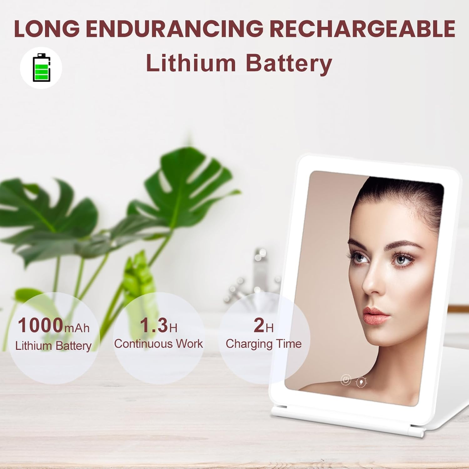 ROTOPATA Rechargeable Travel Makeup Mirror with 5X Magnification, Portable Lighted Travel Mirror with 72 Leds, 3 Color Lighting Foldable Compact Vanity Mirror with Dimmable Touch Screen image number 5