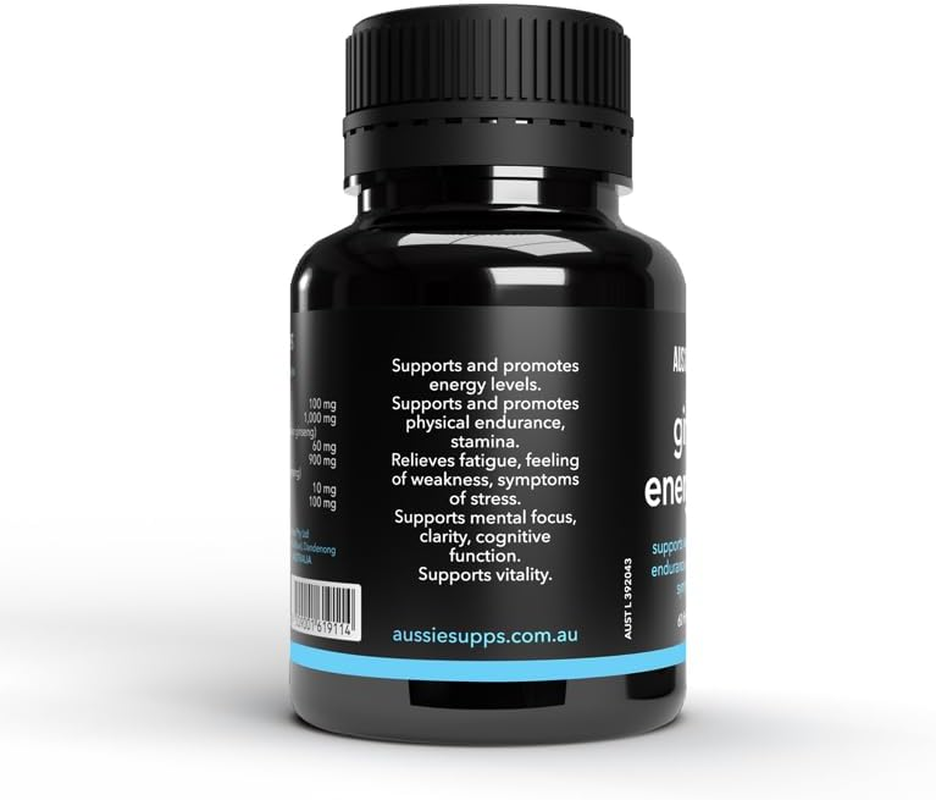 Aussiesupps Ginseng Energy 2000 &ndash; Triple Ginseng Blend for Energy, Stamina, Focus and Vitality with Korean Ginseng, Siberian Ginseng, and American Ginseng (60 Tablets)
