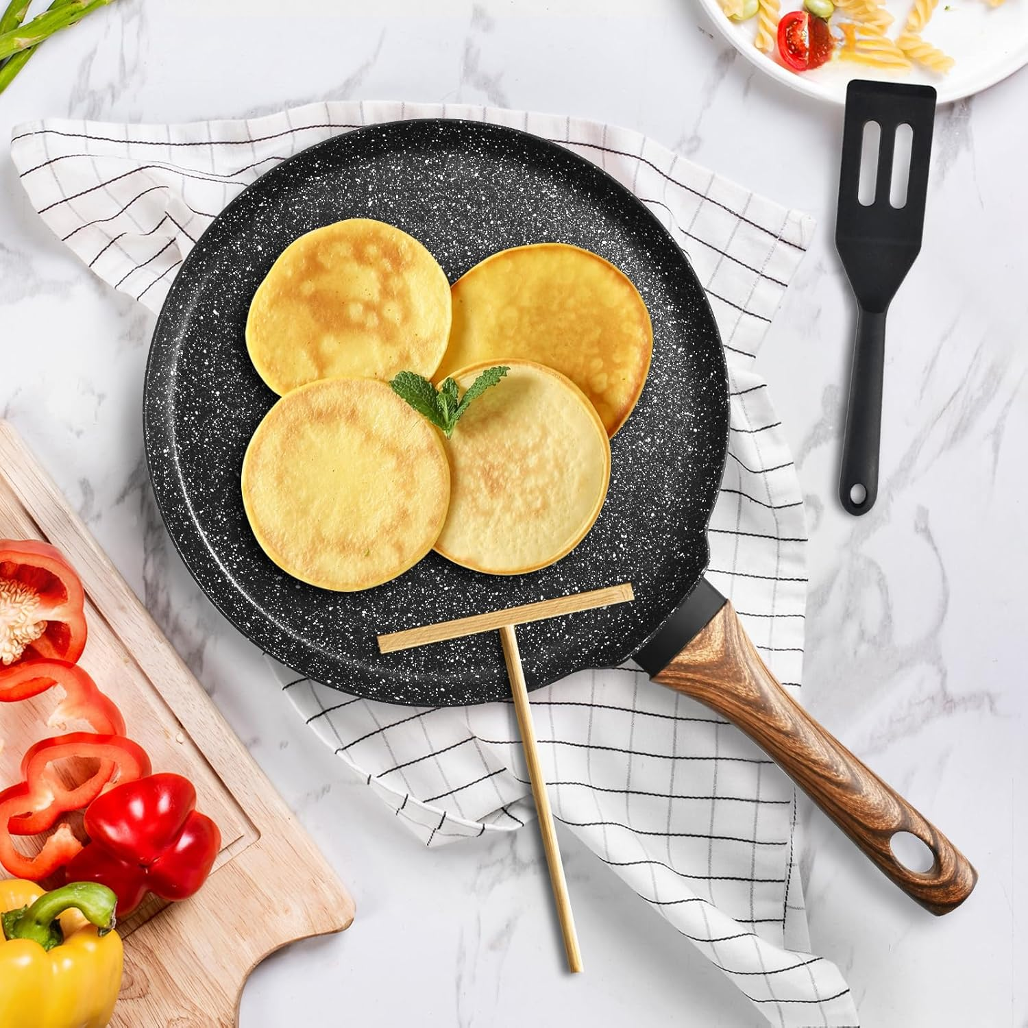 JNNQI Non-Stick Crepe Pan 28 Cm (11 Inch), Pfoa-Free Non-Toxic Coating, Gas/Electric/Induction Stovetop Compatible, Includes Silicone Spatula and Wooden Crepe Spreader Tool image number 4