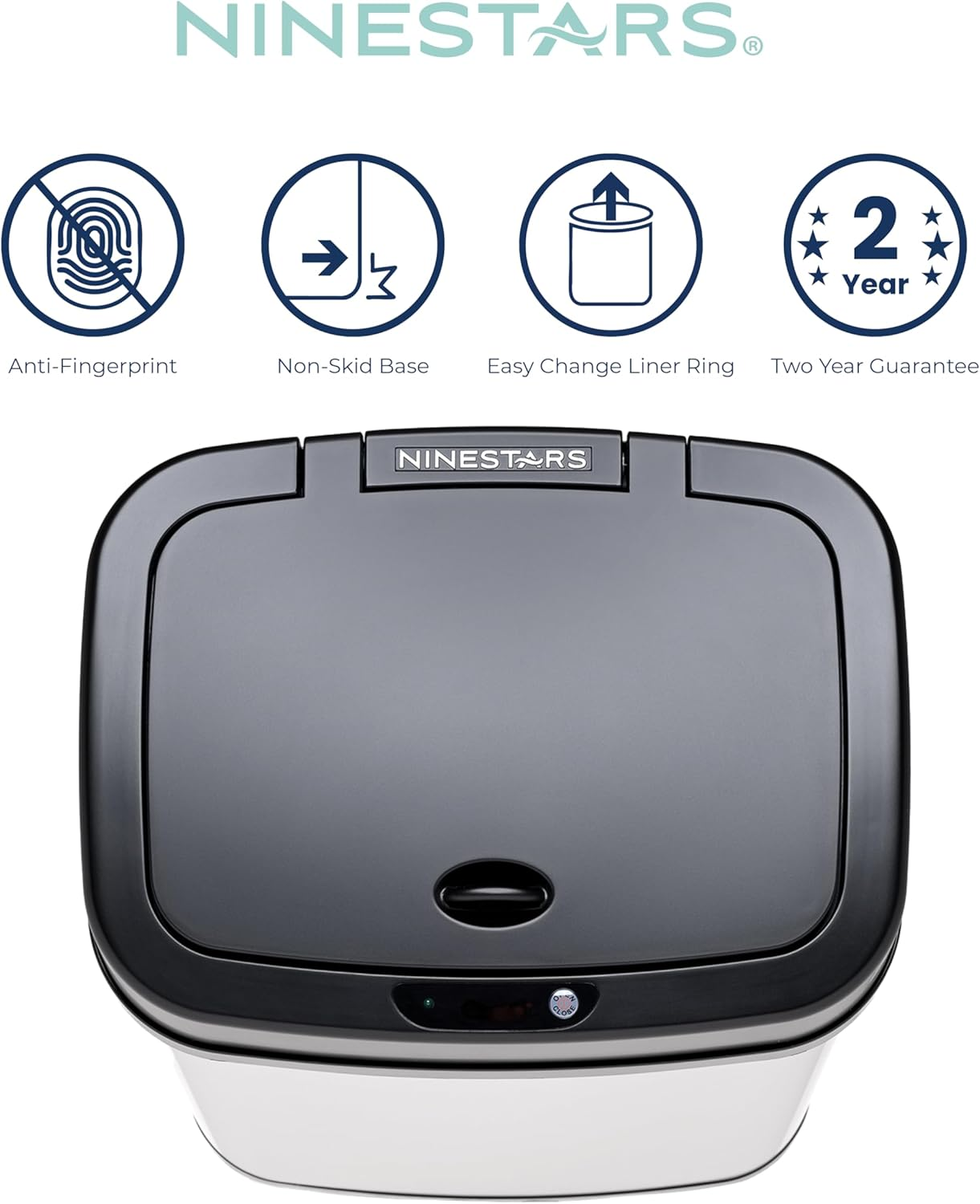 Ninestars DZT-12-5 Bedroom or Bathroom Automatic Touchless Infrared Motion Sensor Trash Can, 3 Gal 12L, Stainless Steel Base (Rectangular, Black Lid)