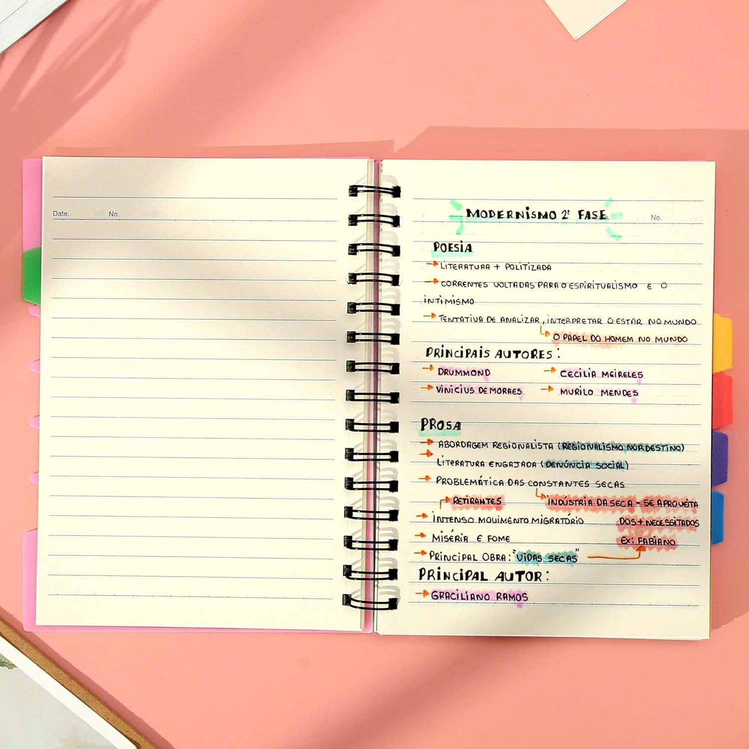 CAGIE 5 Subject Notebook with Removable Divider Tabs, A5 Spiral Notebook 5X7 Inch Lined Spiral Notebook for Women, 220 Pages Spiral Notebooks for School Note Taking, Pink