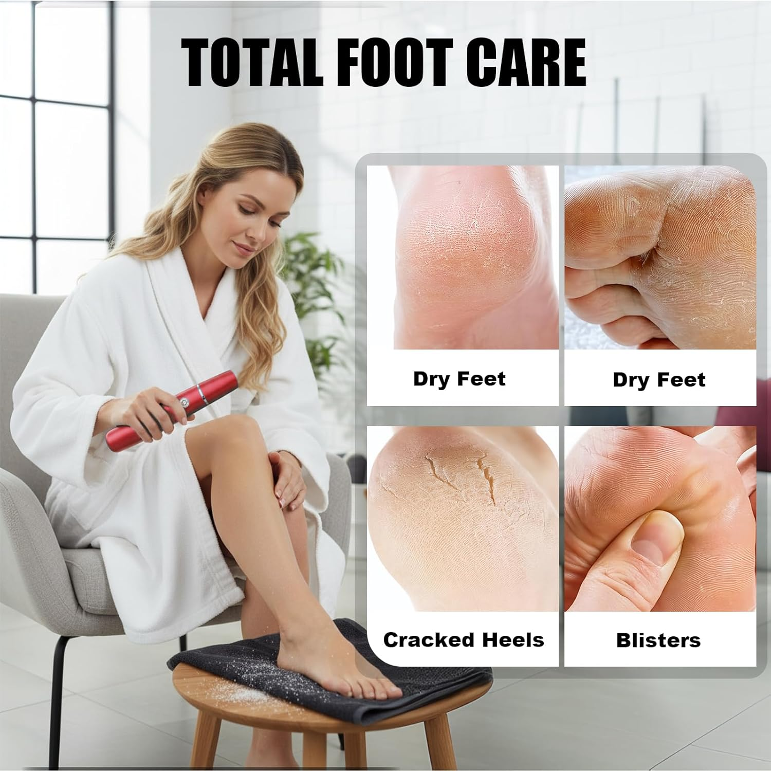 Electric Callus Remover Professional Set with 360&deg; Rotating Roller and Waterproof Design - Foot Scraper for Hard Skin, Cracked Heels and Callus Removal, Red image number 5