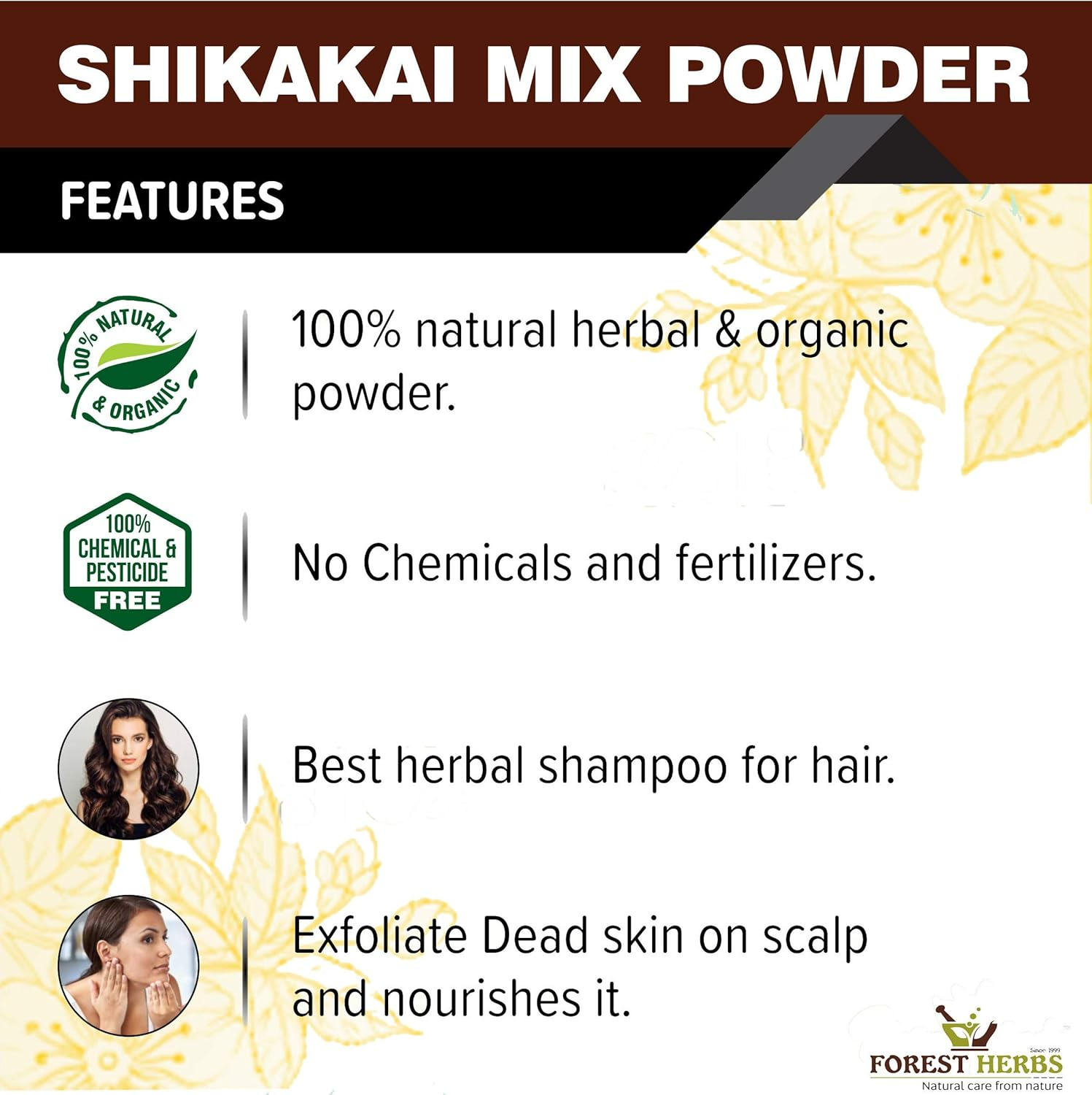 THE FOREST HERBS Natural Care from Nature Herbs100% Organic Shikakai Mix Powder with Amla, Reetha, Bhringraj, Hibiscus, Neem for Hair Wash (Dry Shampoo) - 100Gms image number 2