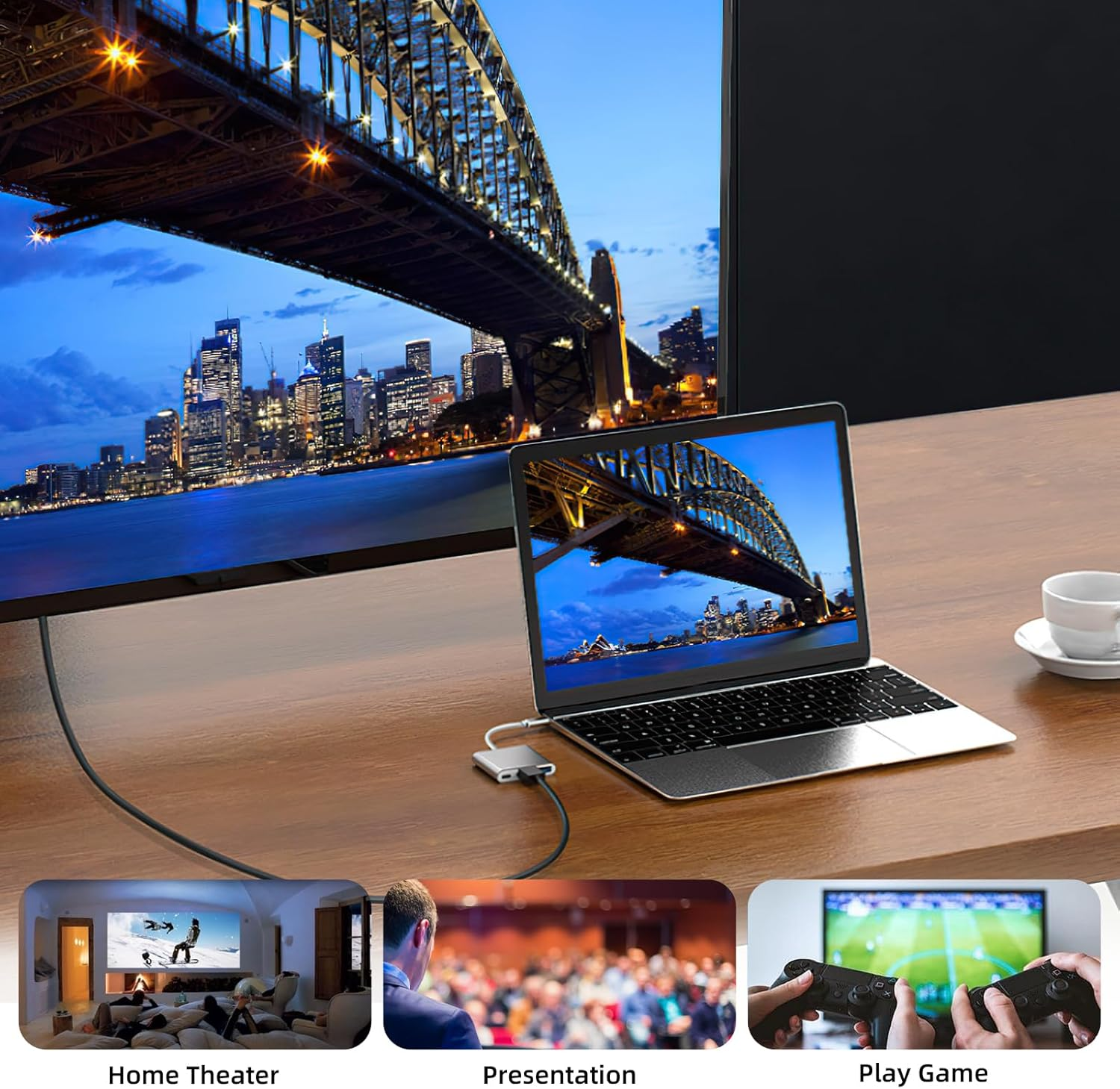 Taekooki 3-In-1 USB C HDMI Adapter, HDMI + USB 3.0 + USB-C Ports, USB C to HDMI Adapter, for TV Adapter, USB C to HDMI, Multiport Digital AV with 4K HDMI, USB-A 3.0, 3-In-1 Plug and Play HDMI USB C image number 6