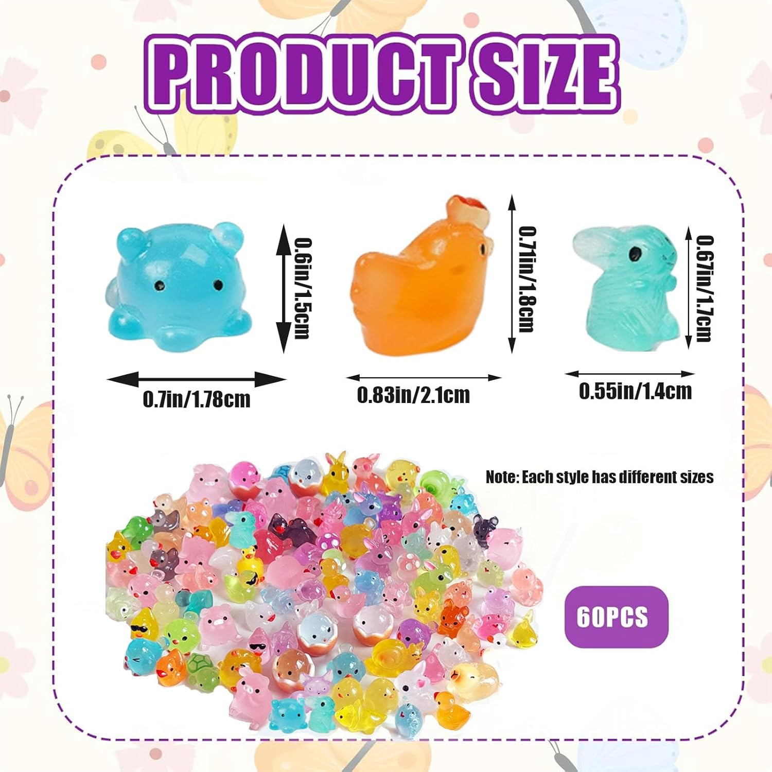 MYTOAU 60 PCS Mini Resin Animals Set, Luminous Resin Animals Figures for Family Crafts Aquarium Garden Landscape Dollhouse Ornament Potted Decorations DIY Accessories(Style and Color Are Random) image number 1