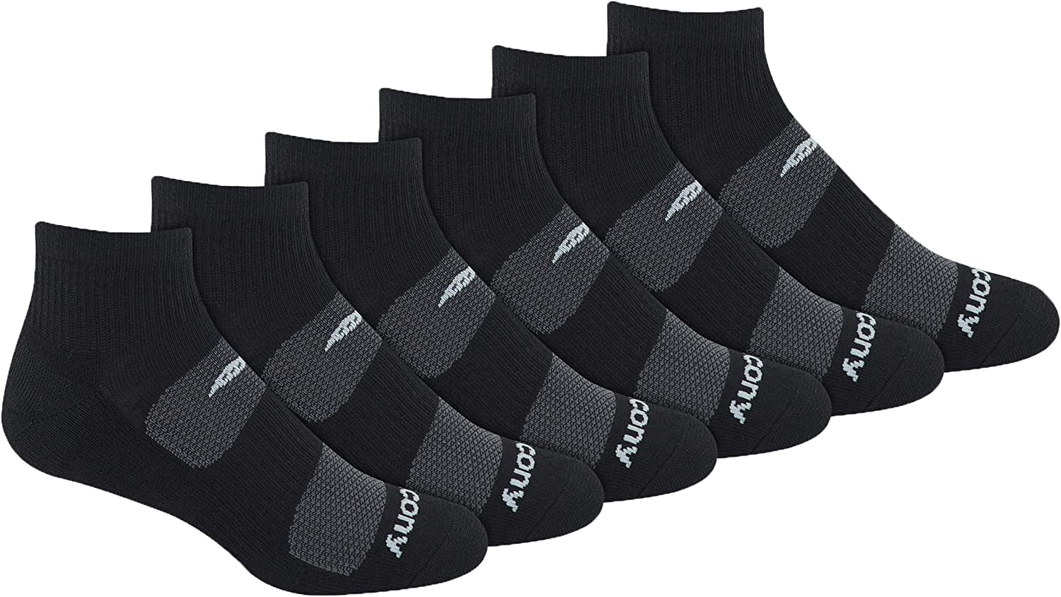 Saucony Mens Multi-Pack Mesh Ventilating Comfort Fit Performance Quarter (6 & 12 Pairs) Running Socks