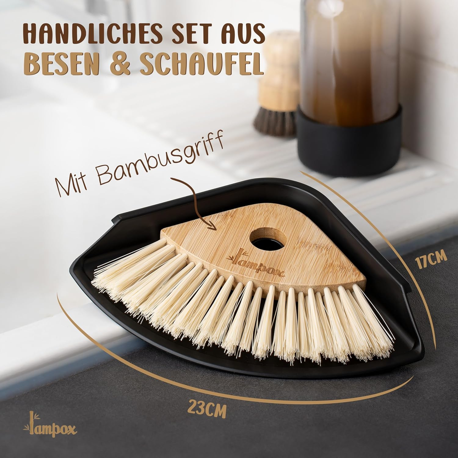 Shovel and Broom Set, Dustpan and Brush with Bamboo Handle, Household Dustpan Set image number 6