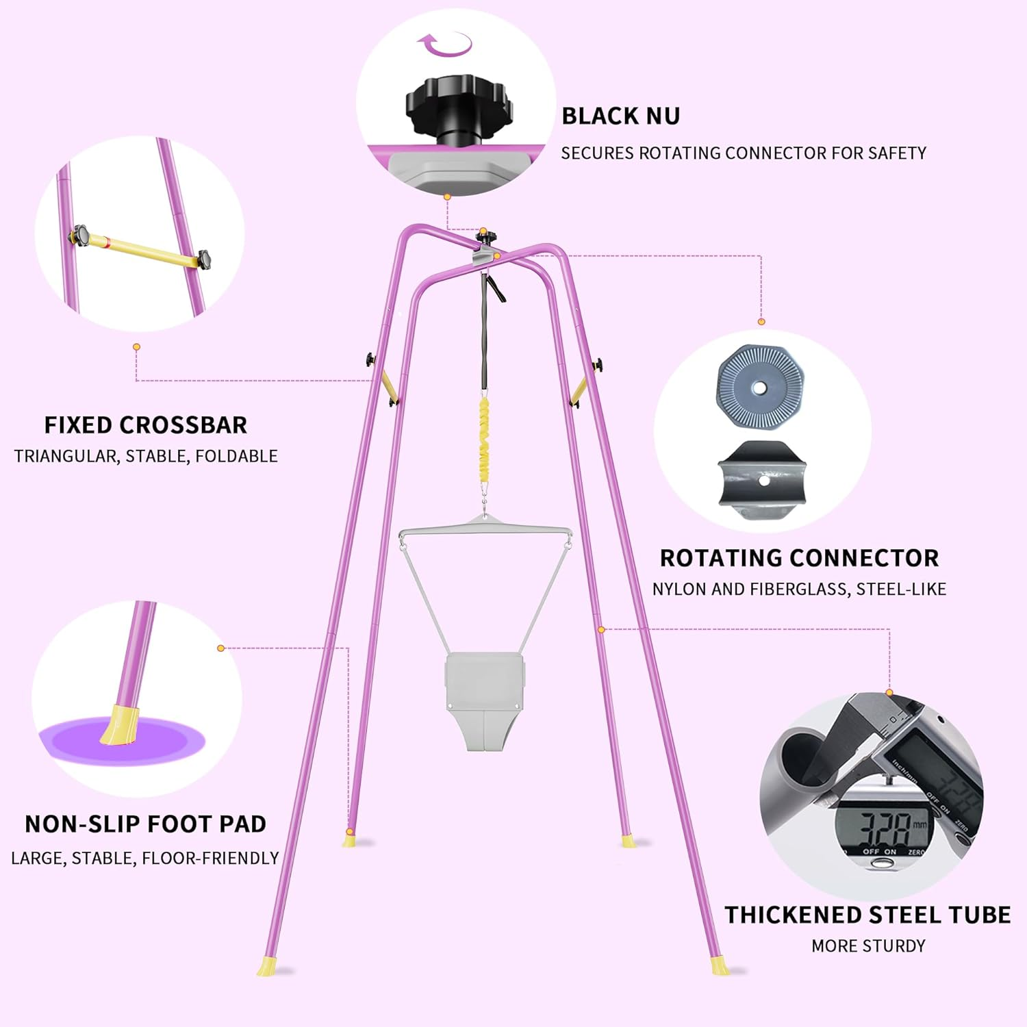 Baby Jumper with Stand &ndash; Height-Adjustable Bouncer & Exerciser for 6-24 Months, Indoor/Outdoor Use, Tool-Free Setup image number 5