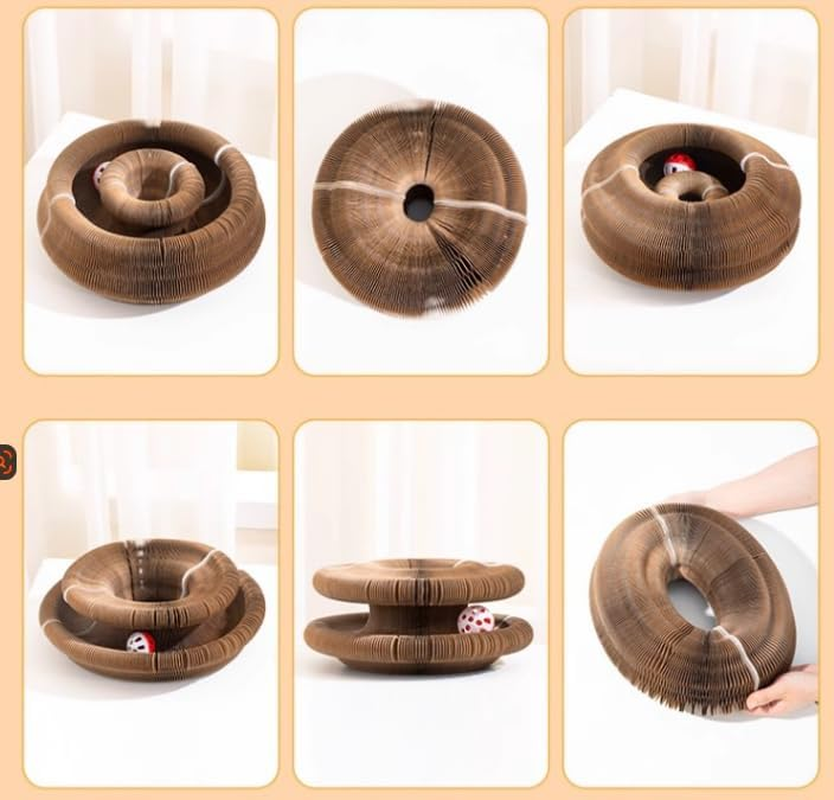 1PC Cat Scratch Board Toy, Foldable Accordion Design, Interactive Bell Ball, Mental Physical Exercise image number 1