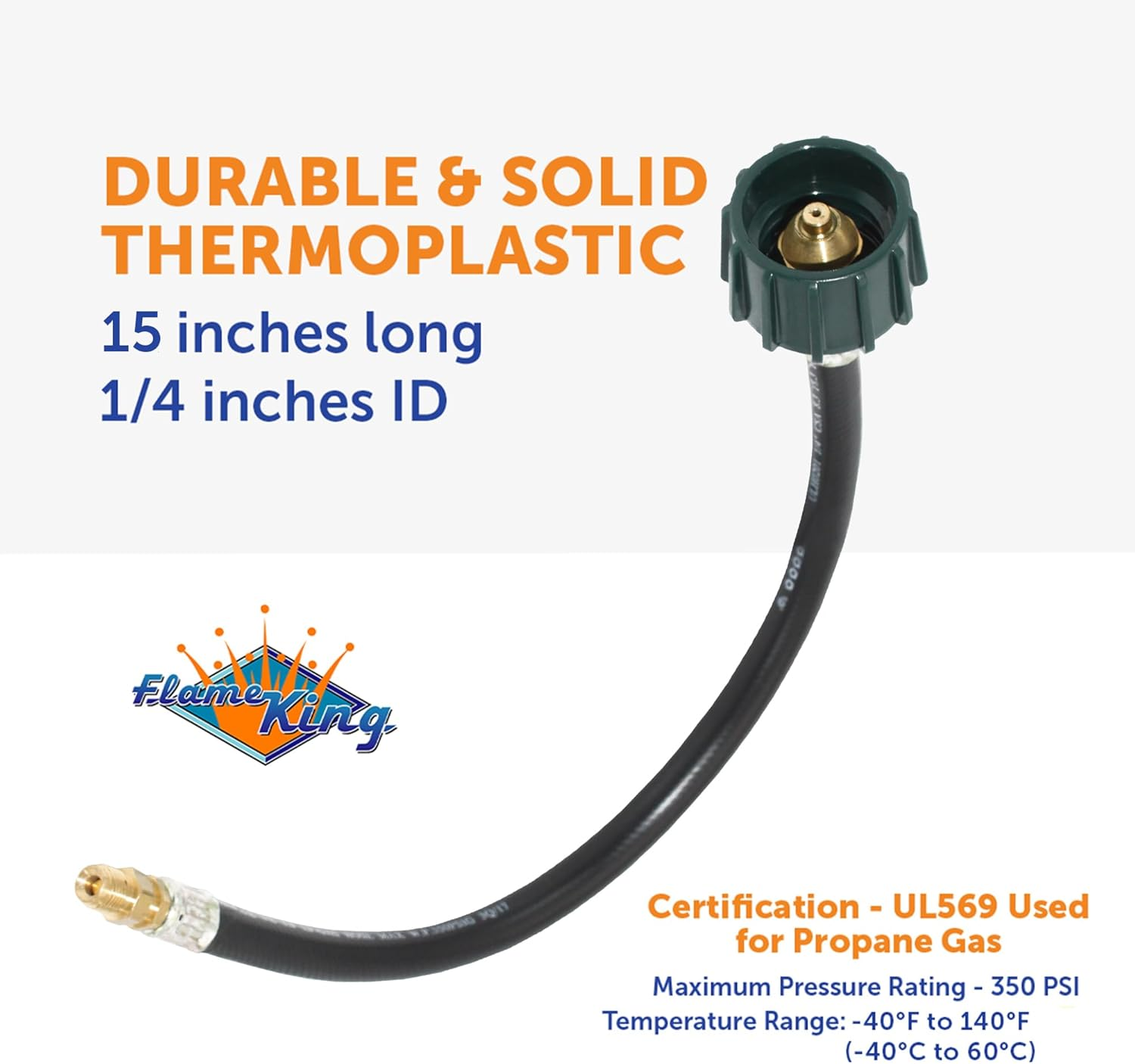 Flame King E15INPT-X2 Pigtail Hose Connectors for RV, Van or Trailer, Propane Tank 2-Stage Auto Changeover Regulators, 15 Inches (2-Pack), Black/Green image number 2