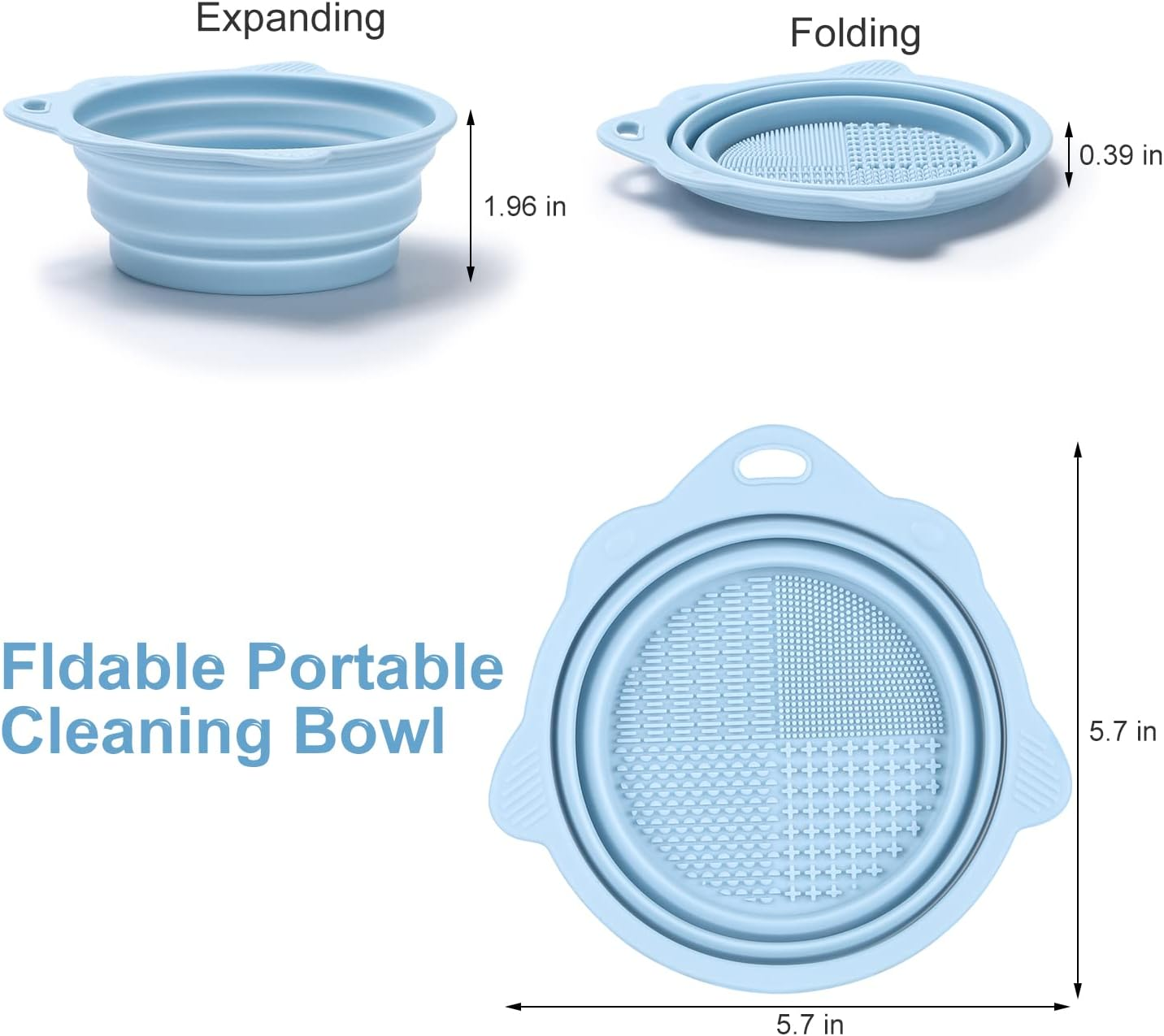 Foldable Silicone Makeup Brush Cleaner Bowl - Etercycle Portable Cleaning Tool for Brushes, Powder Puffs, and Sponges (Blue) - Blue image number 5