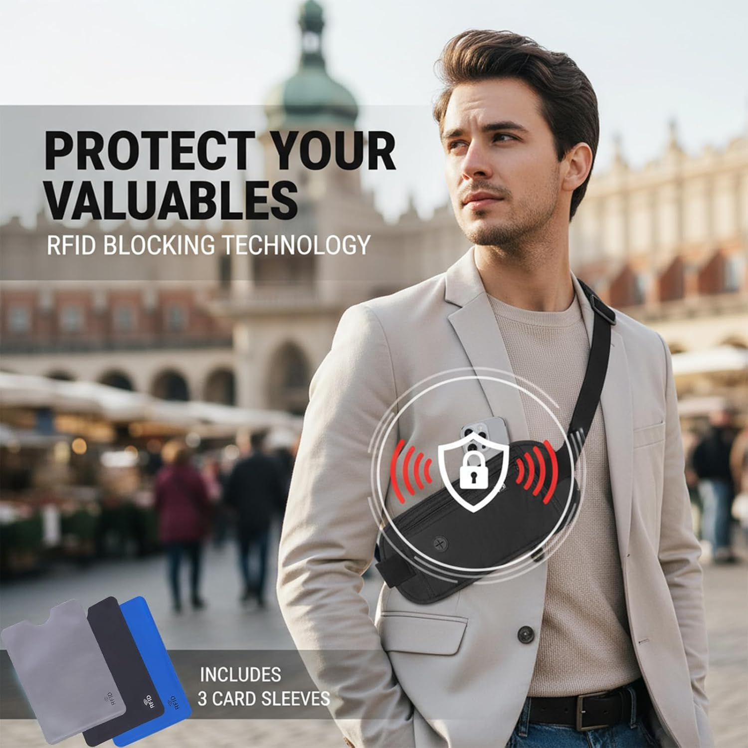 VEGCOO Money Belts for Travel Hidden, Ultra-Slim Travel Wallet RFID Blocking Passport Holder, anti Theft Wallet Bumbag for Men and Women image number 5