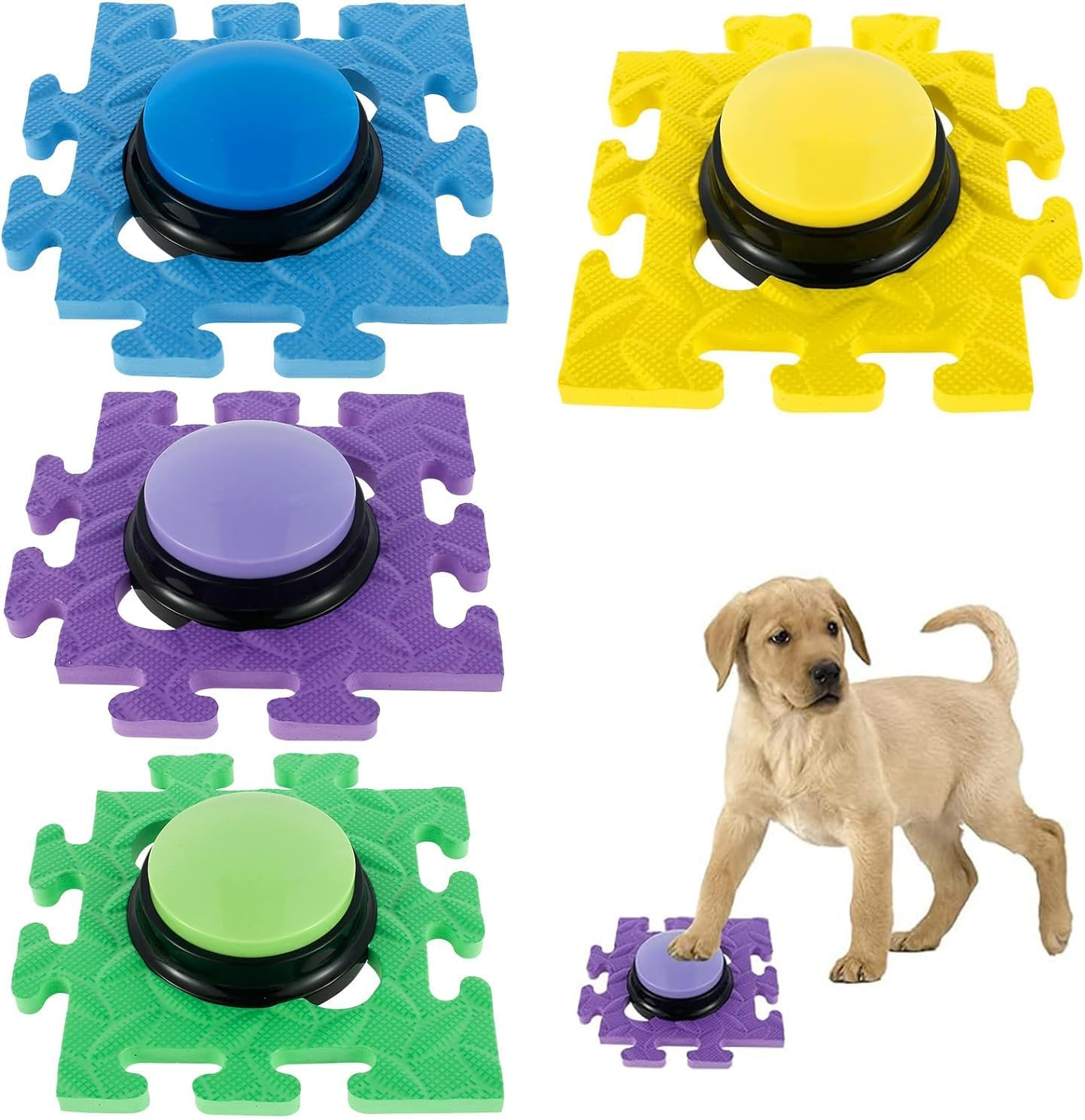 4Pcs Dog Button Pet Communication Button,Pet Training Buzzer, Voice Recording Button for Dog Cat,30 Second Record & Playback Buttons for Pet (4PCS with Anti-Slip Pads)