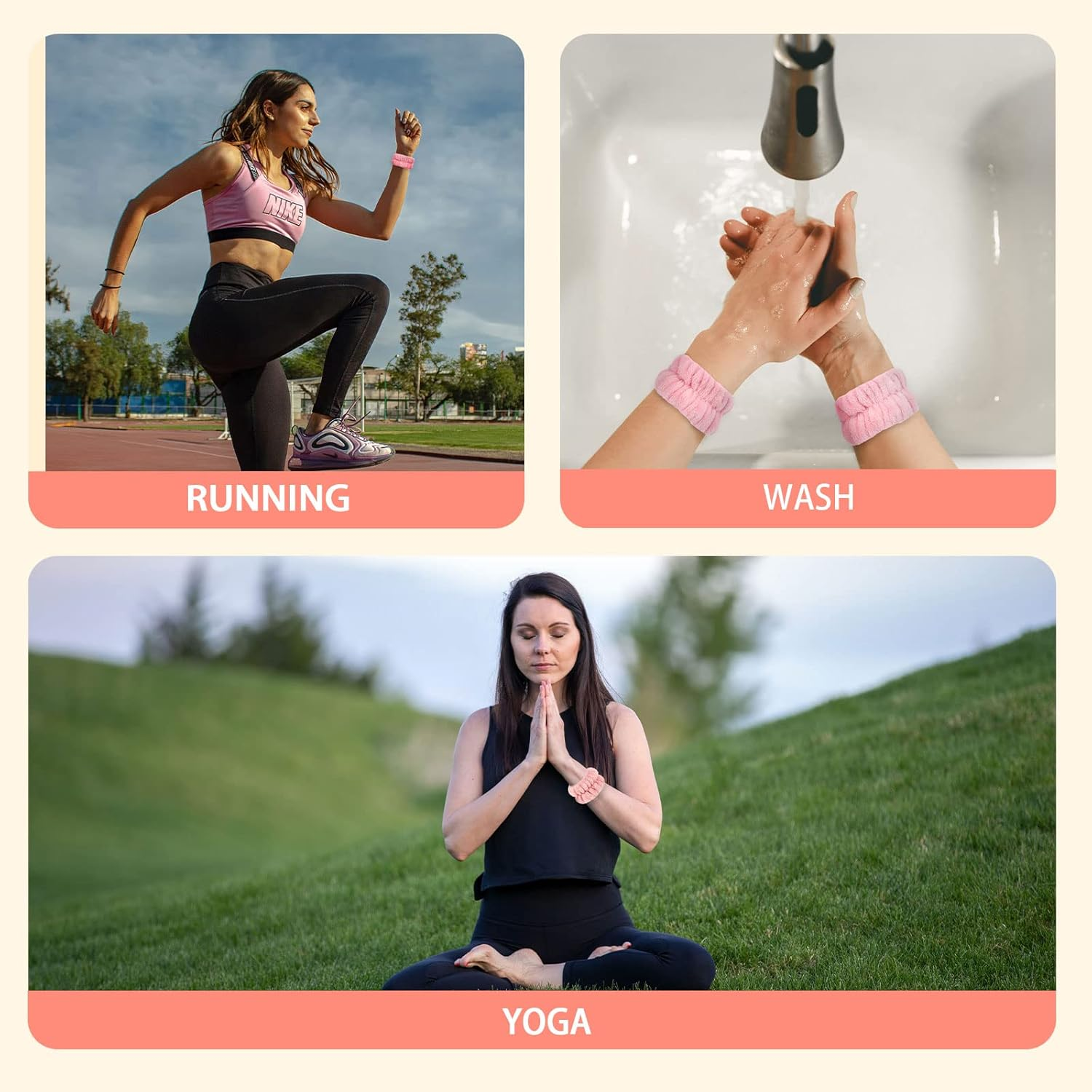 PMELCXD 4 Pairs Wrist Spa Bracelets Microfiber Washable Face Absorbent Bracelets for Women Girls Prevent Liquid Slipping down Your Arms image number 5