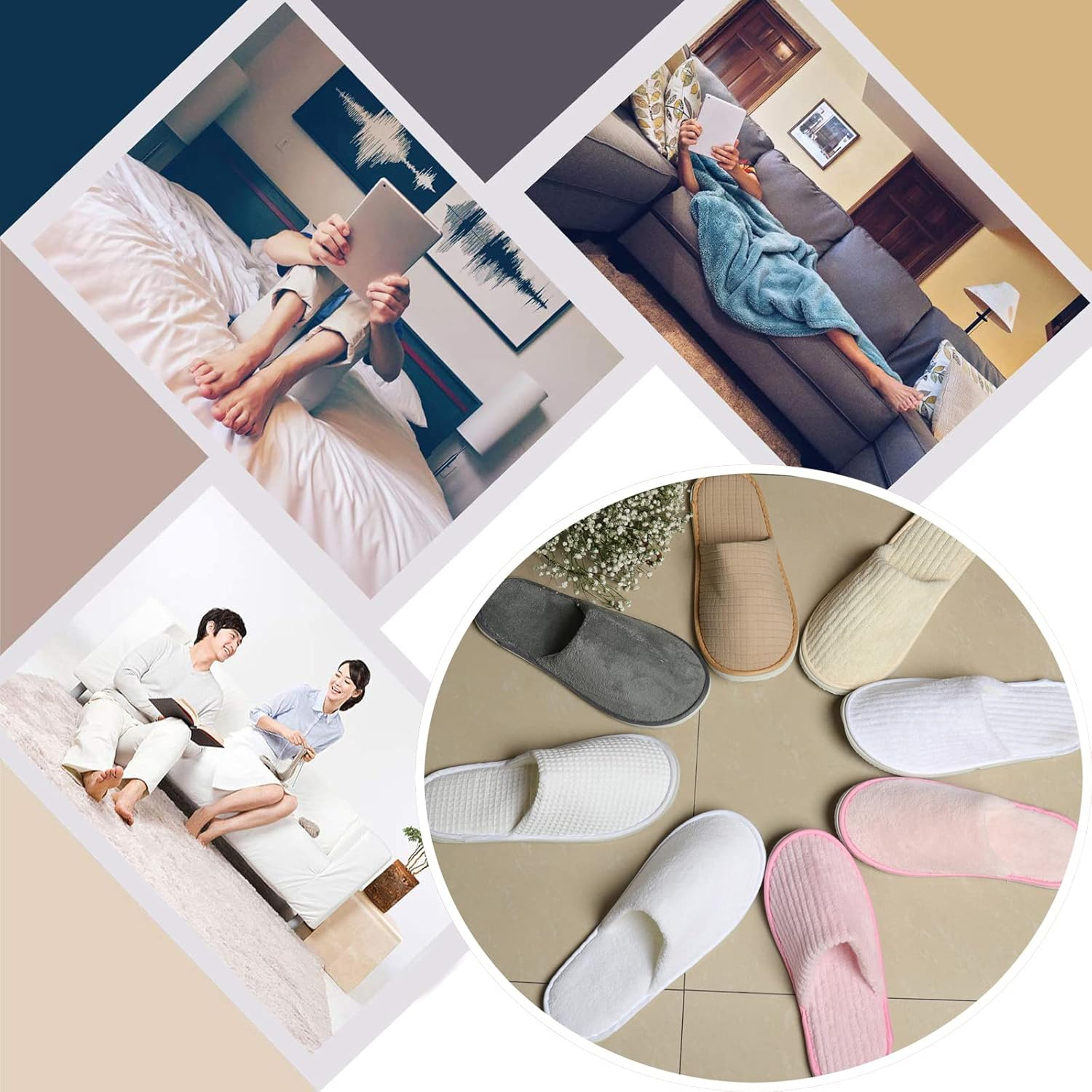 Spa Slippers for Men Women, Non Slip Thick Cotton Velvet Hotel Slippers, Washable House Slippers for Guests Wedding Bridesmaid Travel Party Bathroom image number 1