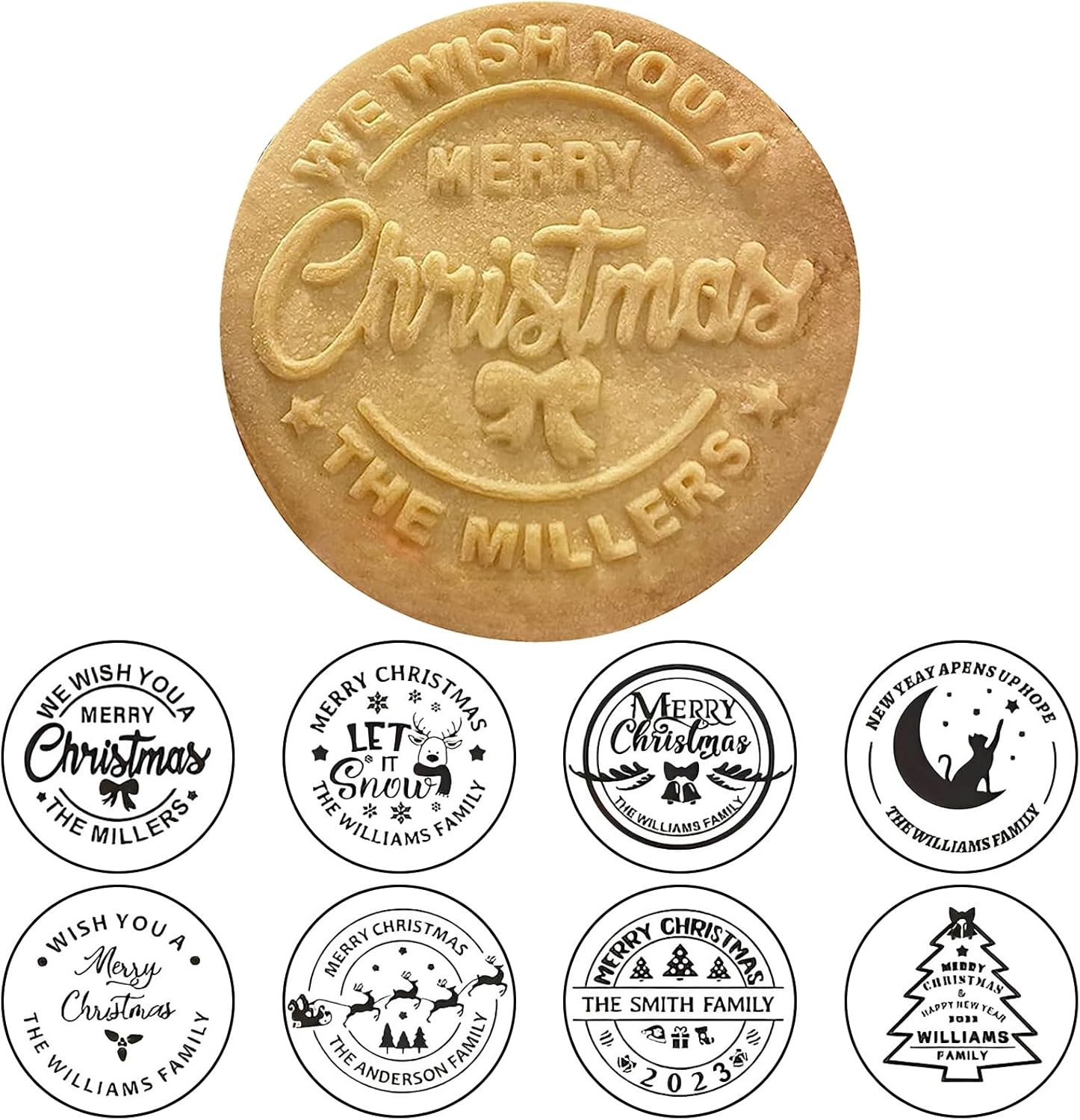 Christmas Cookie Stamp, Christmas Cookie Mold with Unique 3D Raised Design, Merry Christmas Stamp, Suitable for Fondant round Cookie Baking Stamp Cupcake Topper Biscuit Cutter image number 2