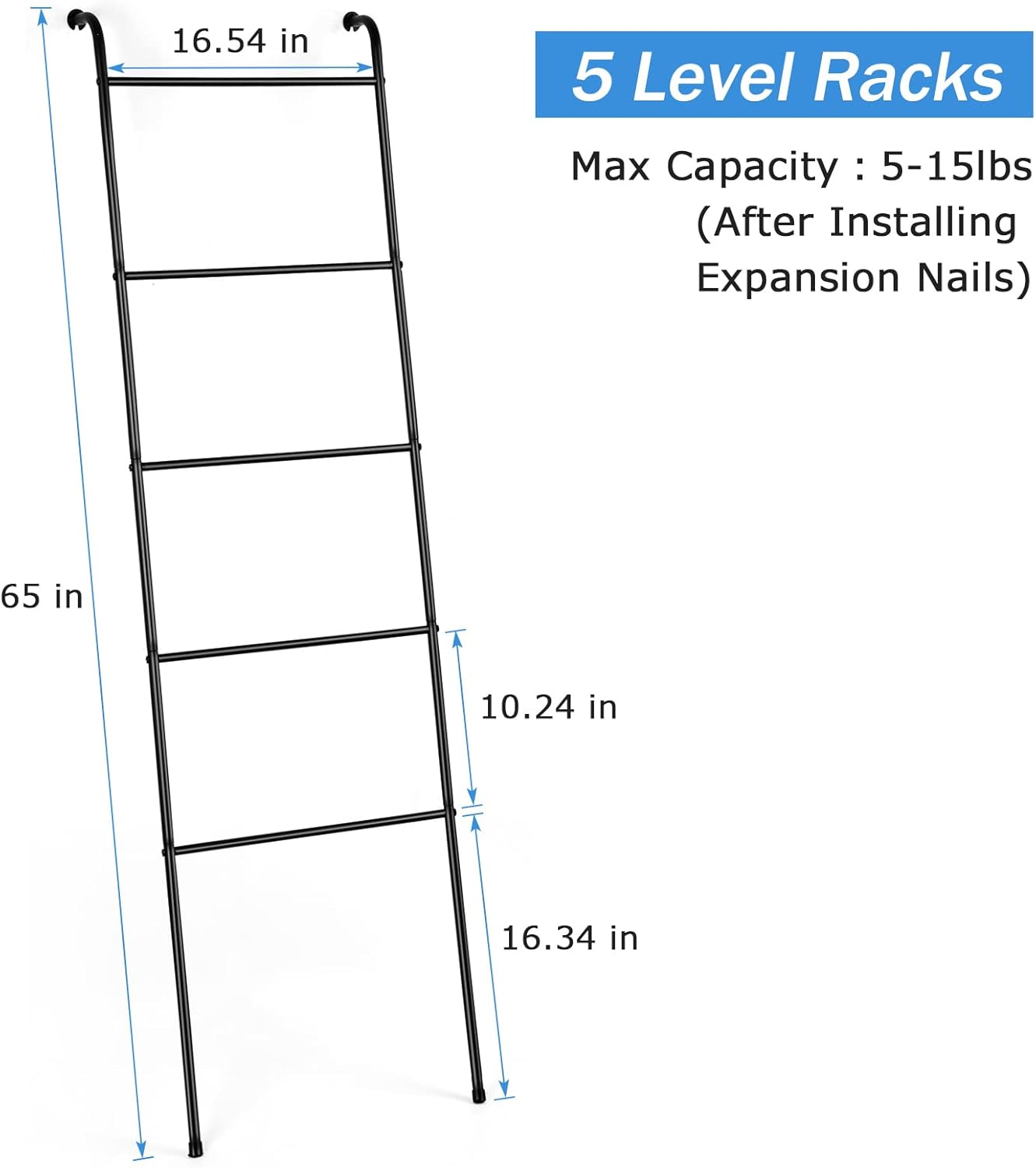 Blanket Ladder Towel Ladder for Bathroom Blanket Rack for Living Room Bathroom Laundry Room Black image number 4