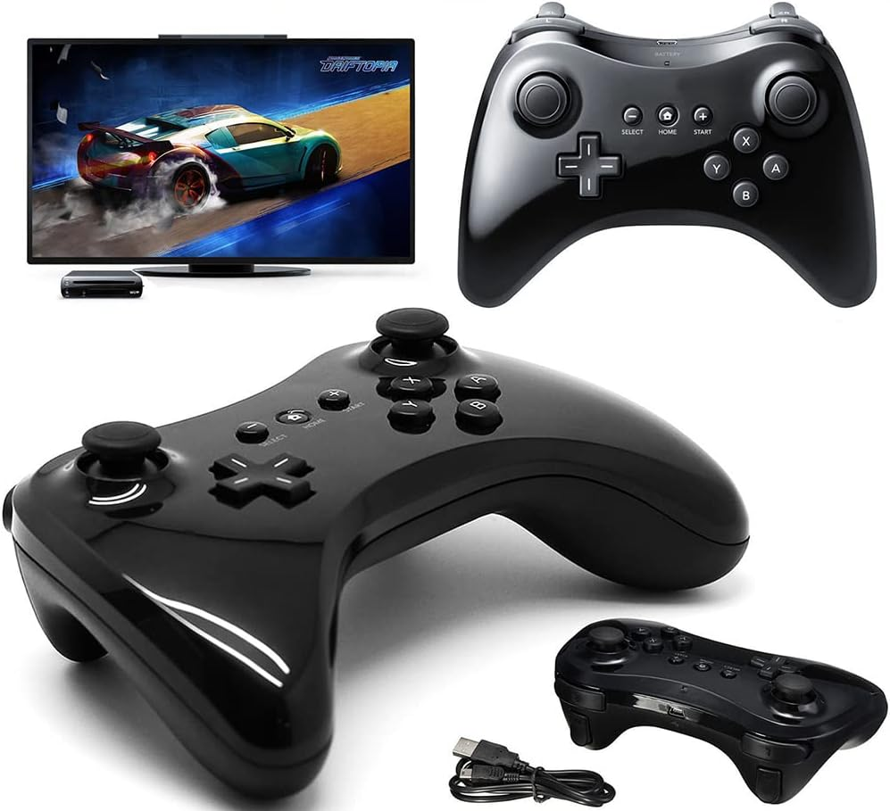 QUMOX 2X Wireless Classic Pro Controller Gamepad Joypad Remote for Nd Wii U Pro, Black image number 3