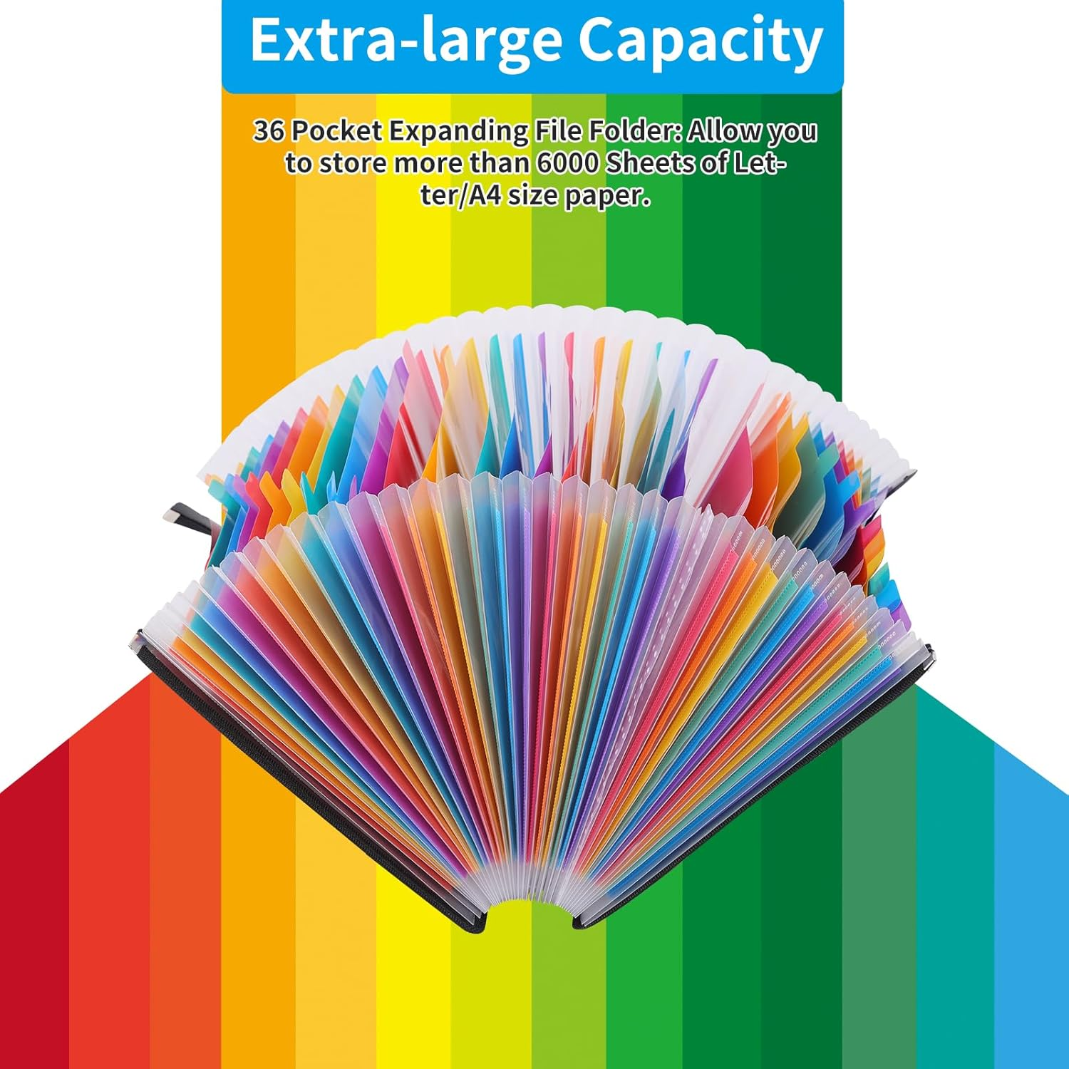 EOOUT 36 Pockets Expanding File Folder, Letter Size Accordion File Organizer with Cloth Edge Wrap Super Large Capacity for Storage Teachers Office and School Supplies image number 1