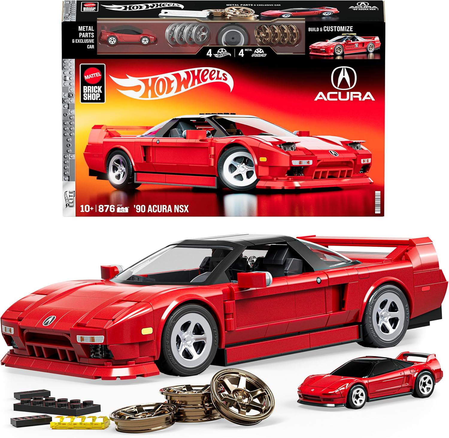 Mattel Brick Shop Hot Wheels Elite Series Building Set, &rsquo;90 Acura NSX with 876 Pieces, Realistic Details and Custom Decals, Adult Collectors and Kids Ages 10+ image number 3