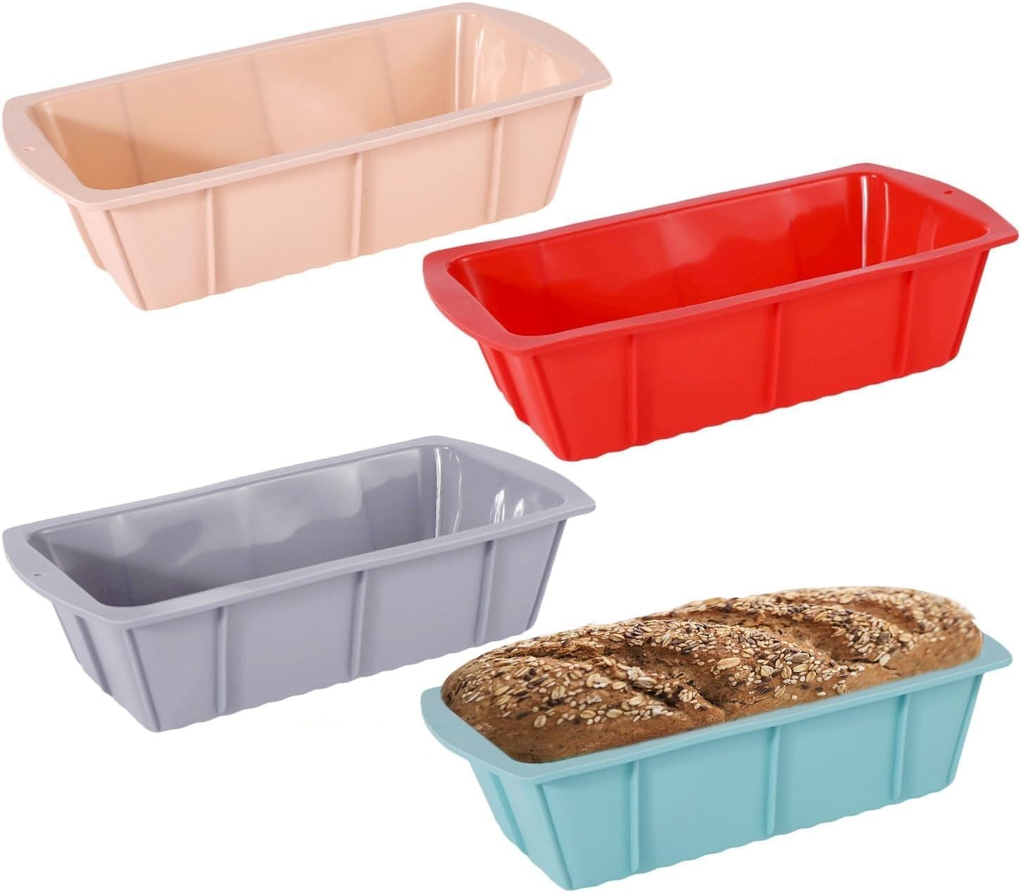 4Pcs Silicone Bread Loaf Pan for Baking Nonstick Small Toast Cake Bakeware 8.86 Inch Rectangle Mould DIY Handmade for Homemade Cakes, Breads, Meatloaf and Quiche image number 2