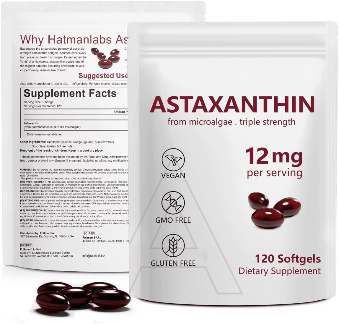 Astaxanthin 12 Mg Softgels &ndash; High-Strength Antioxidant from Microalgae (Haematococcus Pluvialis) &ndash; Vegan, Non-Gmo, Gluten-Free Formula &ndash; 120 Softgels Dietary Supplement image number 3