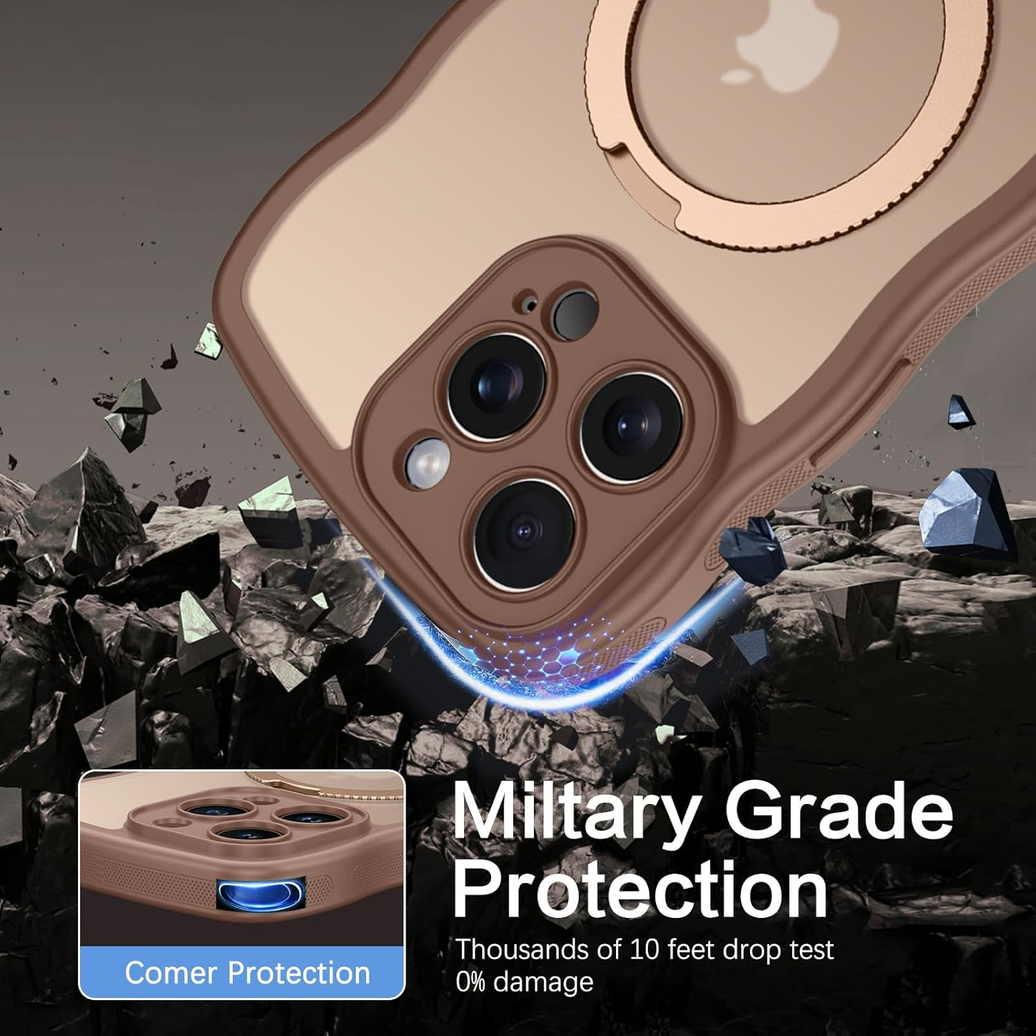 Gaobao Magnetic for Iphone 16 Pro Case, [Compatible with Mag Safe], Cute Curly Wave Frame Matte Back Protective Phone Case Cover with Invisible Kickstand for Iphone 16 Pro 6.3'', Desert Titanium Gold image number 5