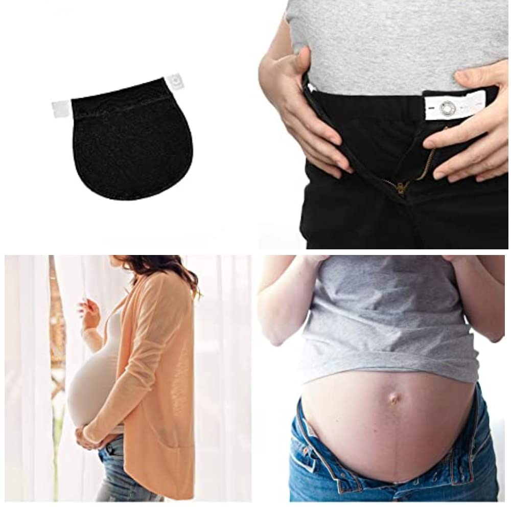 Poemtian Maternity Pants Extender Maternity Pants Belt with Elastic Adjustable Waist Extender Big Belly Waist Expansion Elastic Band Elastic Band (Black) image number 5