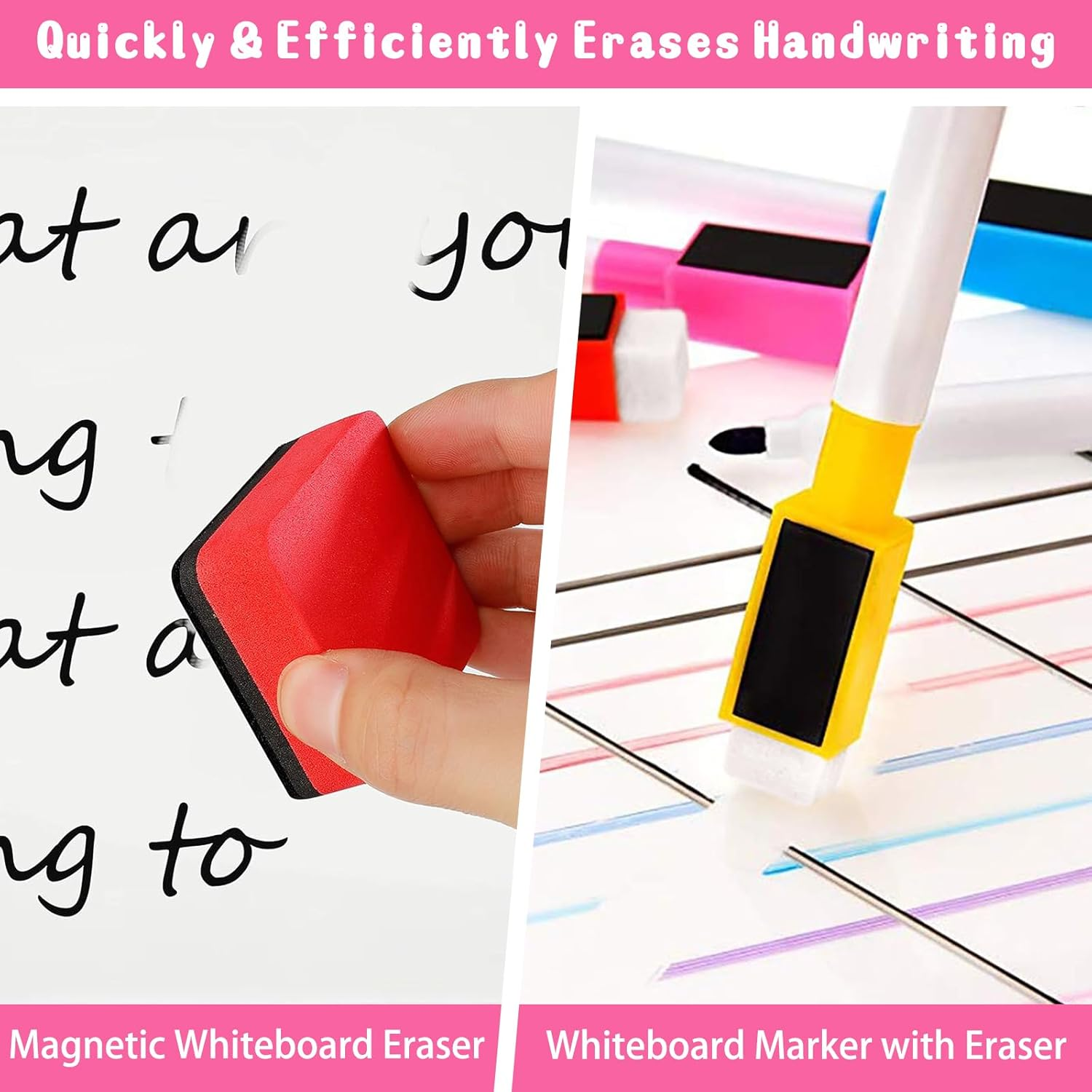 YRYUNRUI 36 PCS Magnetic Dry Erase Markers with Erasers Cap & 3 Dry Erase Eraser, 11 Colors Whiteboard Markers Fine Point Tip, Mini Dry Erase Pens Bulk for Kids School Office Home image number 2