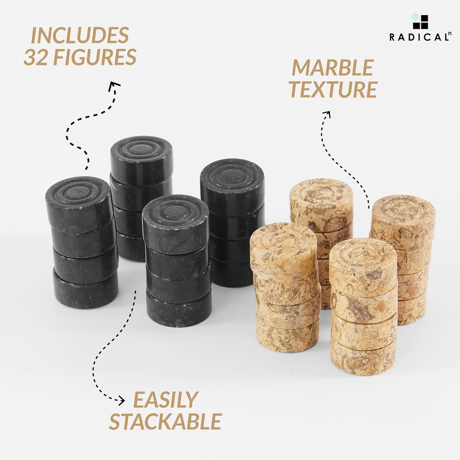 Radicaln Marble Checker Figures 1.25'' Inches Black and Coral Handmade Outdoor Board Game Draughts Checker Travel Chess Set Classic Board Game Checkers Outdoor Games