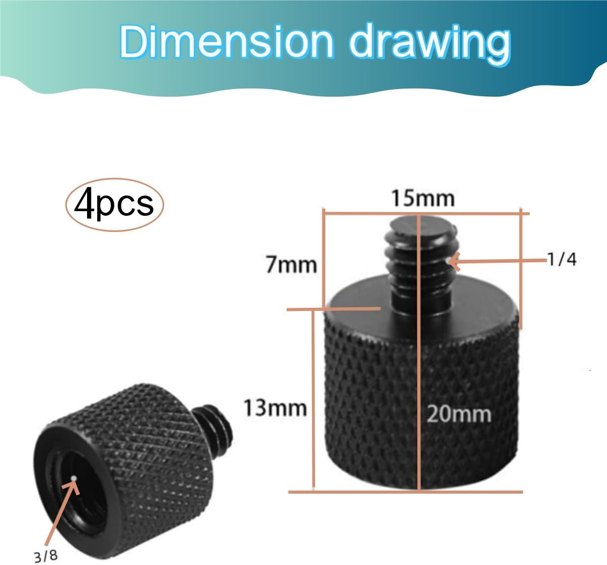 4 PCS Black Camera Screw Adapter,Microphone Stand Mic Mount,Microphone 1/4 Male to 3/8 Female Screw Adapter for Camera Tripod Stand image number 2