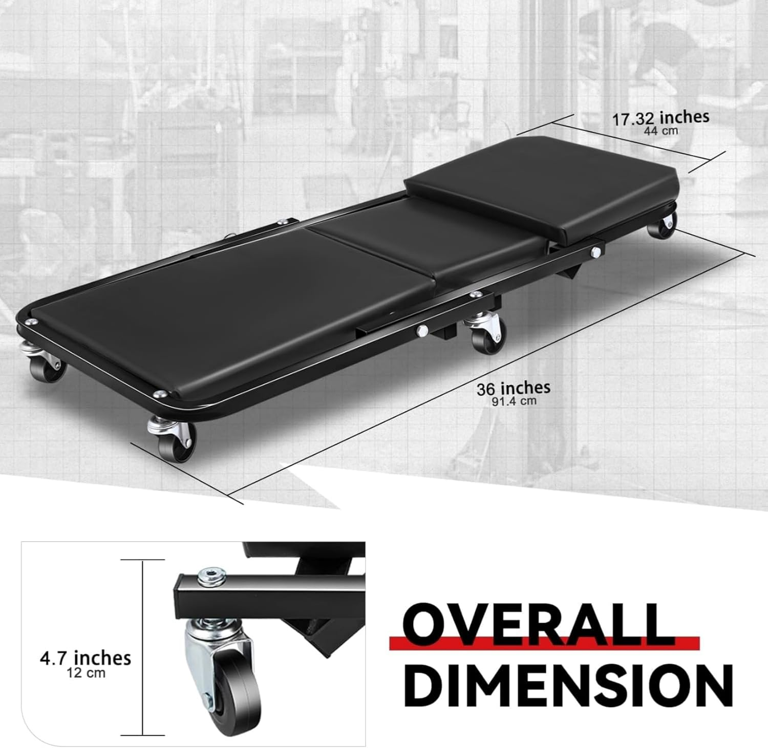Mechanic Creeper, 36" Z-Creeper Seat, 2-In-1 Garage/Shop Creeper, 180 KG Capacity, Low Profile Creeper with 6 Wheels for Garage, Shop, Auto Repair, Lay down or Sit,91Cm Long