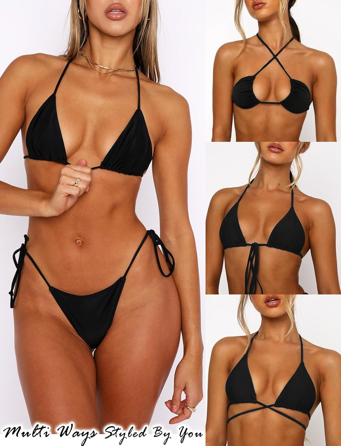 OZICERD String Bikini Tops for Women Bathing Suit Swim Tops Sexy Triangle Bikini Top Black image number 5