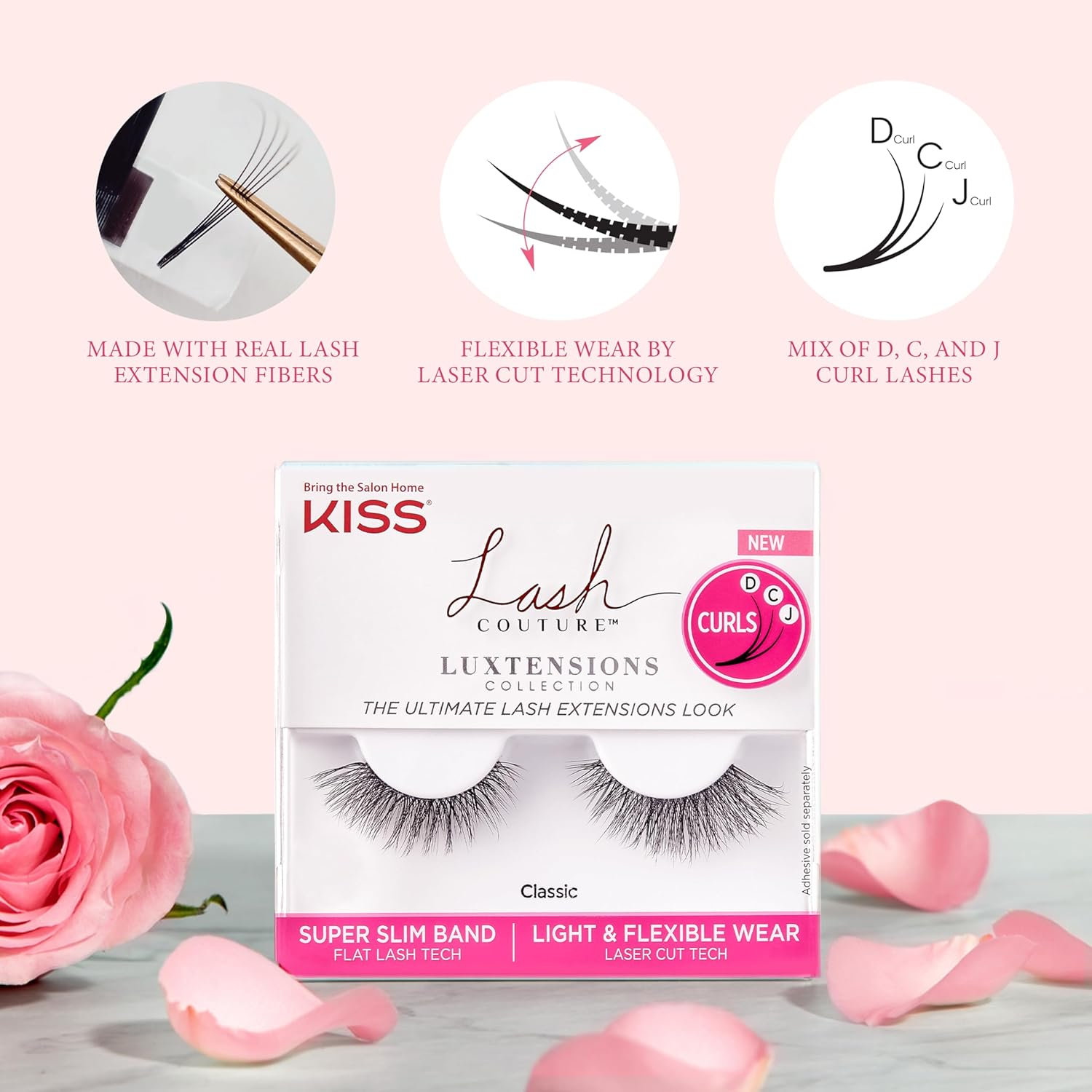 KISS Lash Couture Luxtensions Collection False Eyelashes, Flat Lash Technology, Super Slim Lash Band, Real Lash Extension Fibers, Reusable, Contact Lens Friendly Strip Lashes, Style Black Swan, 1 Pair