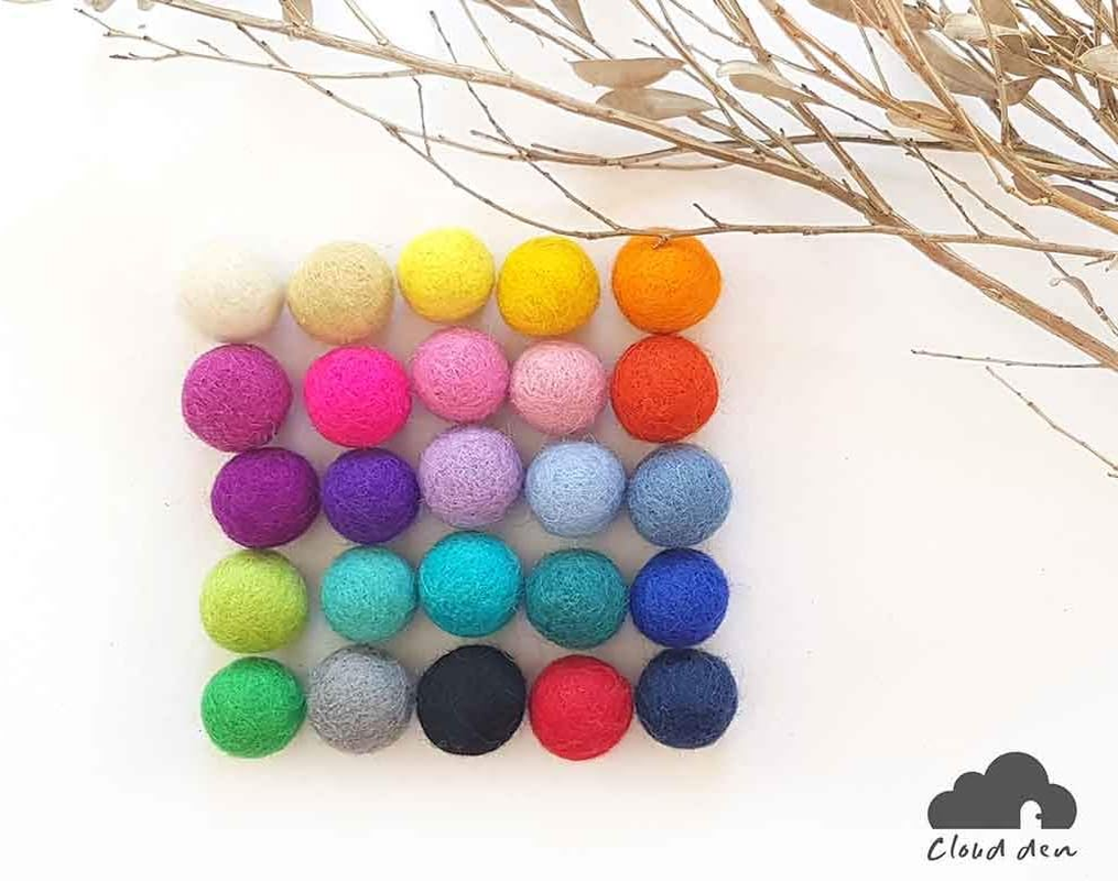 1Cm Felt Balls | Mixed Colour | Assorted | Colourful Wool Felted Pom Poms DIY | Craft Beads | Party Decor Garland| | Cloud Den (100 Balls Set) image number 1