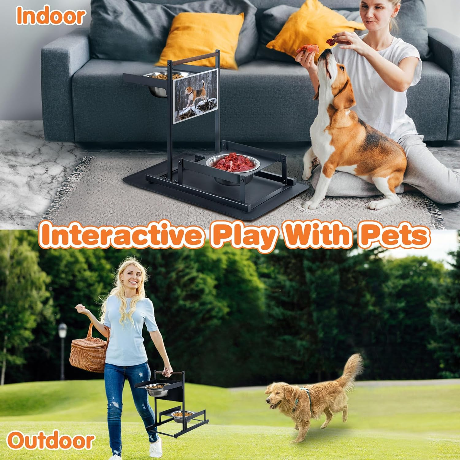 6 Height Adjustable Raised Dog Bowl Stand, ATSKIM Elevated Dog Bowls for Medium Dogs with Independent Dog Feeding Mat, Metal Dog Food Stands, Dog Feeder Station for Small Dog (Black) image number 2