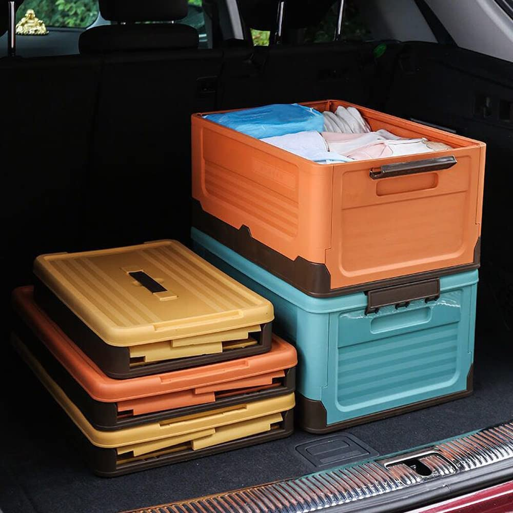 Large Size Plastic Foldable Storage Cubes Bin Box Containers with Lid and Handles for Home, Office, Nursery, Closet, Bedroom, Car Box, Picnic, Storage Box S30 (Yellow, 40*28*23CM (15.7X11X9 Inches)) - Yellow image number 2