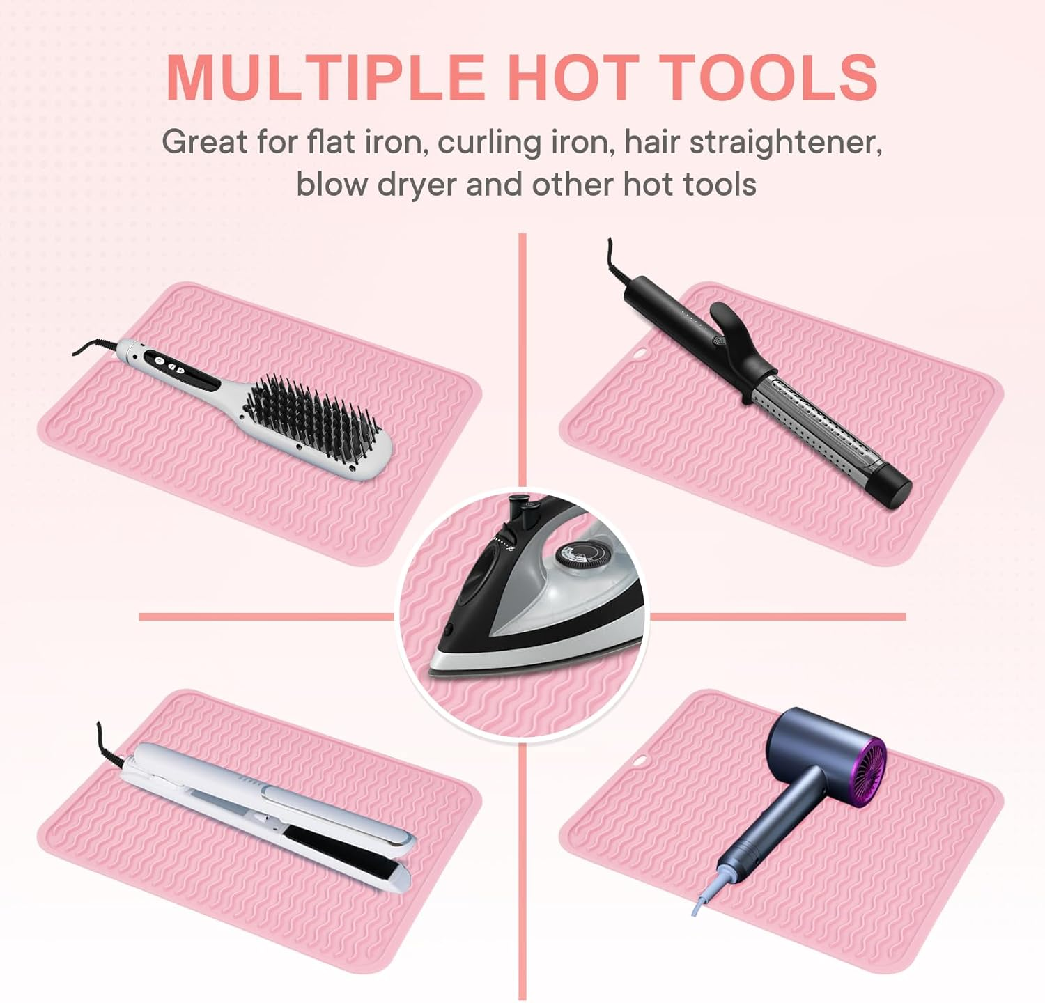 Suafrnut Oversize Silicone Heat Resistant Mat, Portable Travel Mat Cover for Curling Irons, Flat Irons, Hair Straightener and Hot Hair Styling Tools(14.2" X 11")