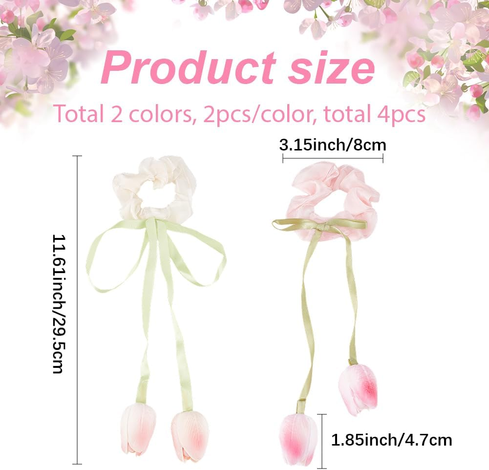 CABODYALS Pack of 4 Hair Bands with Tulip Motif in 2 Colours Ruffles Made of Chiffon Stretchy Polyester for Women, E.G. for Weddings, Parties or Birthdays. image number 1